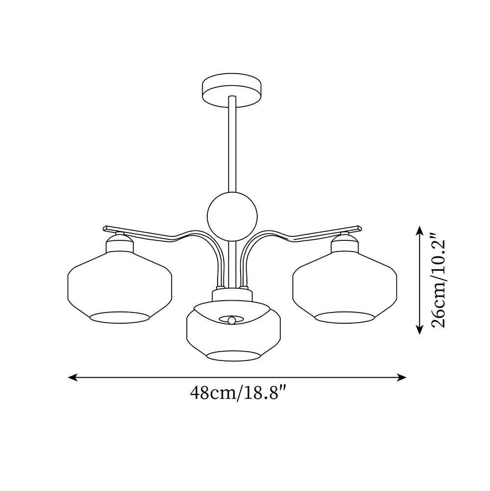 Chandelier White Glass Shades Chrome Walnut Arms Retro - Neutralighting