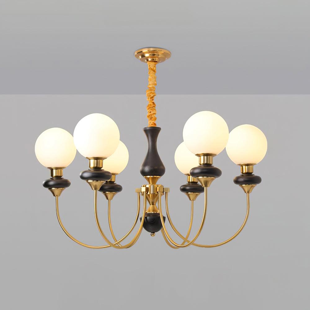 Chandelier Brass Curved Arms Walnut Vintage - Neutralighting