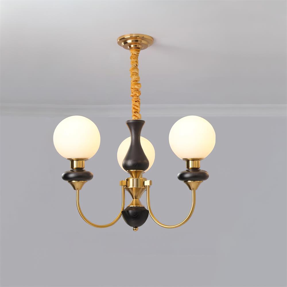 Chandelier Brass Curved Arms Walnut Vintage - Neutralighting