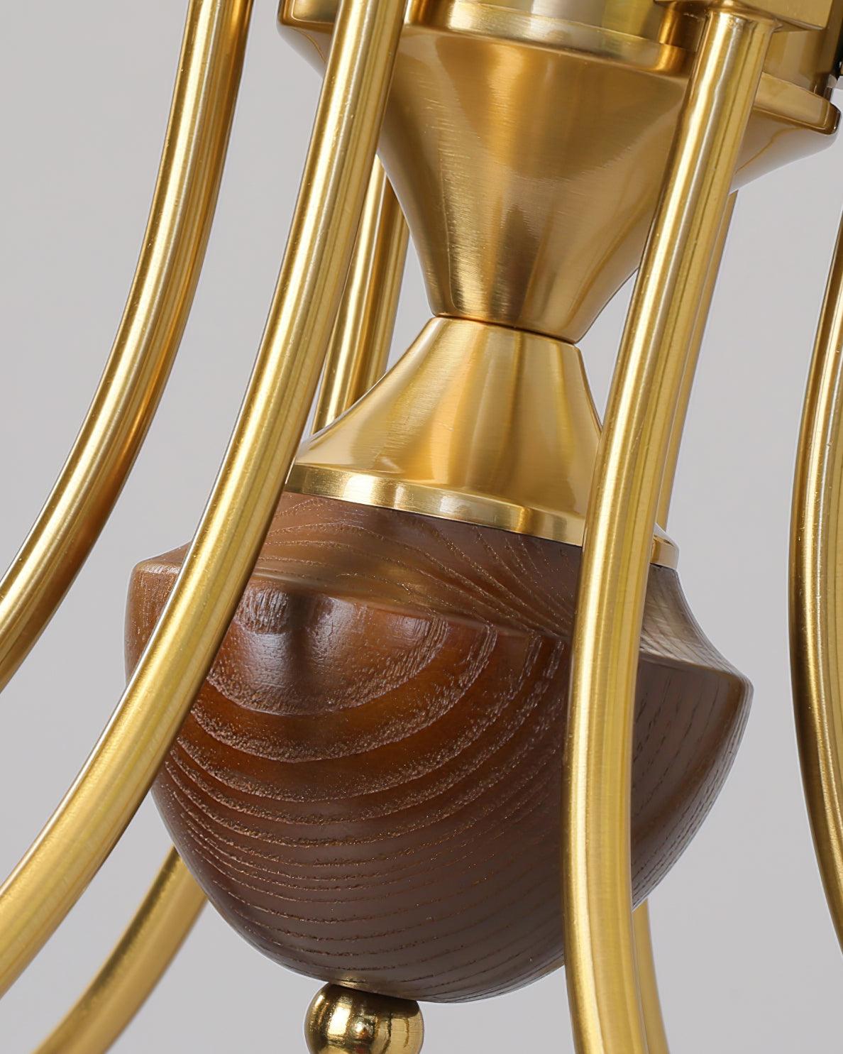 Chandelier Brass Curved Arms Walnut Vintage - Neutralighting