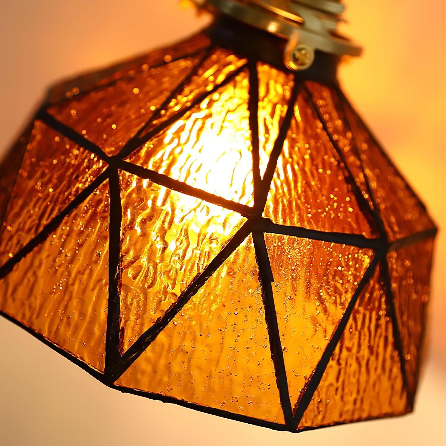 Wall Lamp Geometric Stained Glass Shade Vintage Brass Arm Pastoral - Neutralighting