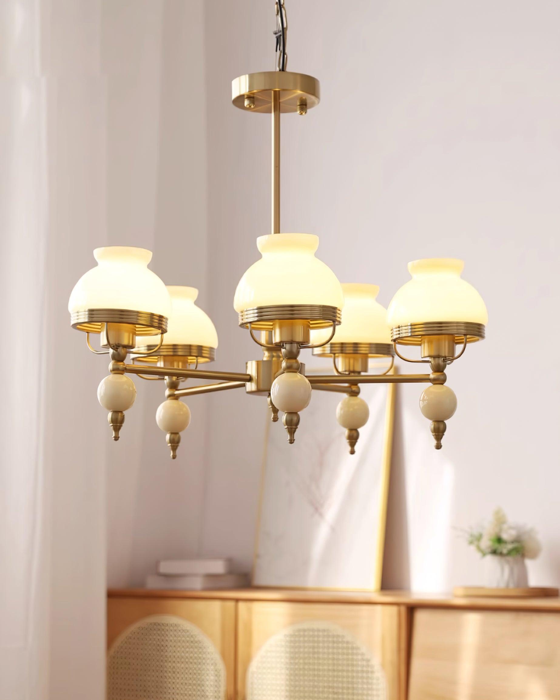 Chandelier Glass and Metal Fixture for Dining or Living Room Vintage - Neutralighting