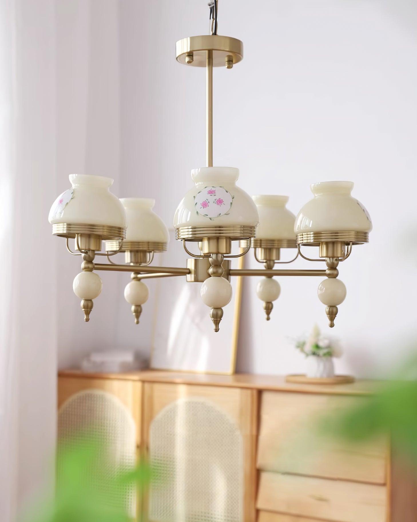 Chandelier Glass and Metal Fixture for Dining or Living Room Vintage - Neutralighting