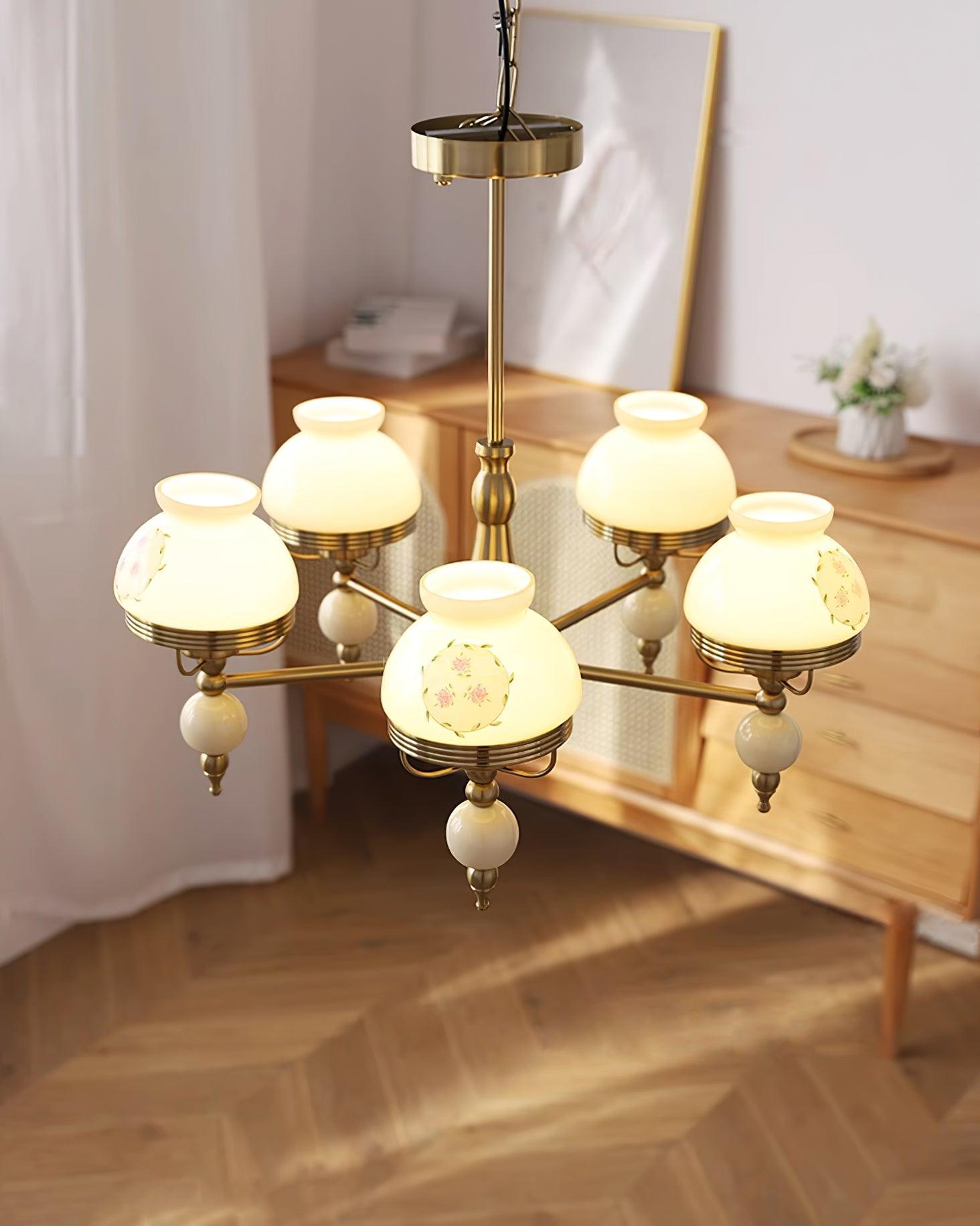 Chandelier Glass and Metal Fixture for Dining or Living Room Vintage - Neutralighting