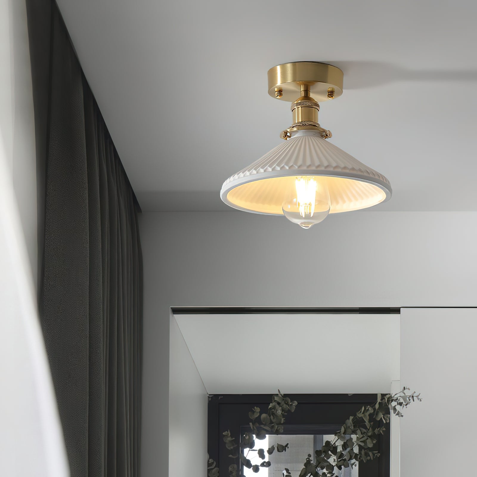 Belmont Vintage Brass & Ceramic Ceiling Light - Neutralighting