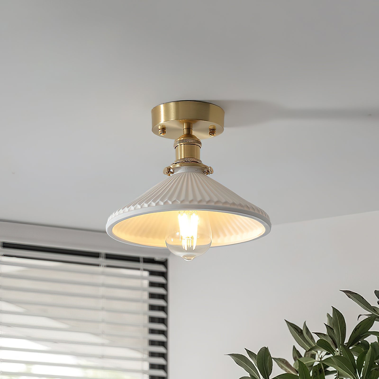 Belmont Vintage Brass & Ceramic Ceiling Light - Neutralighting