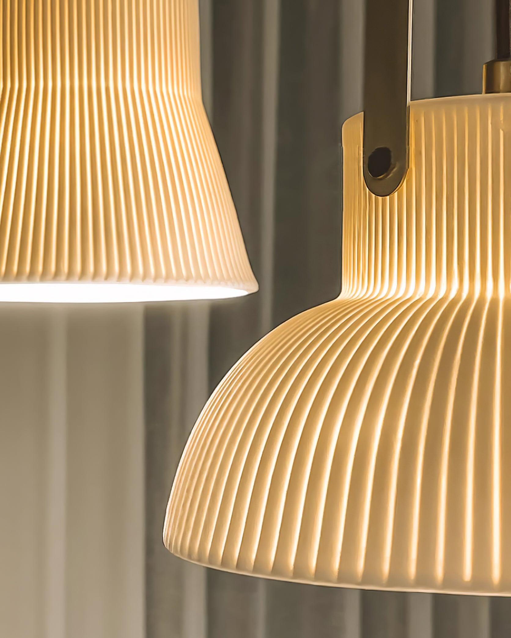 Pendant Lamp Ribbed White Ceramic with Brass Handle - Neutralighting