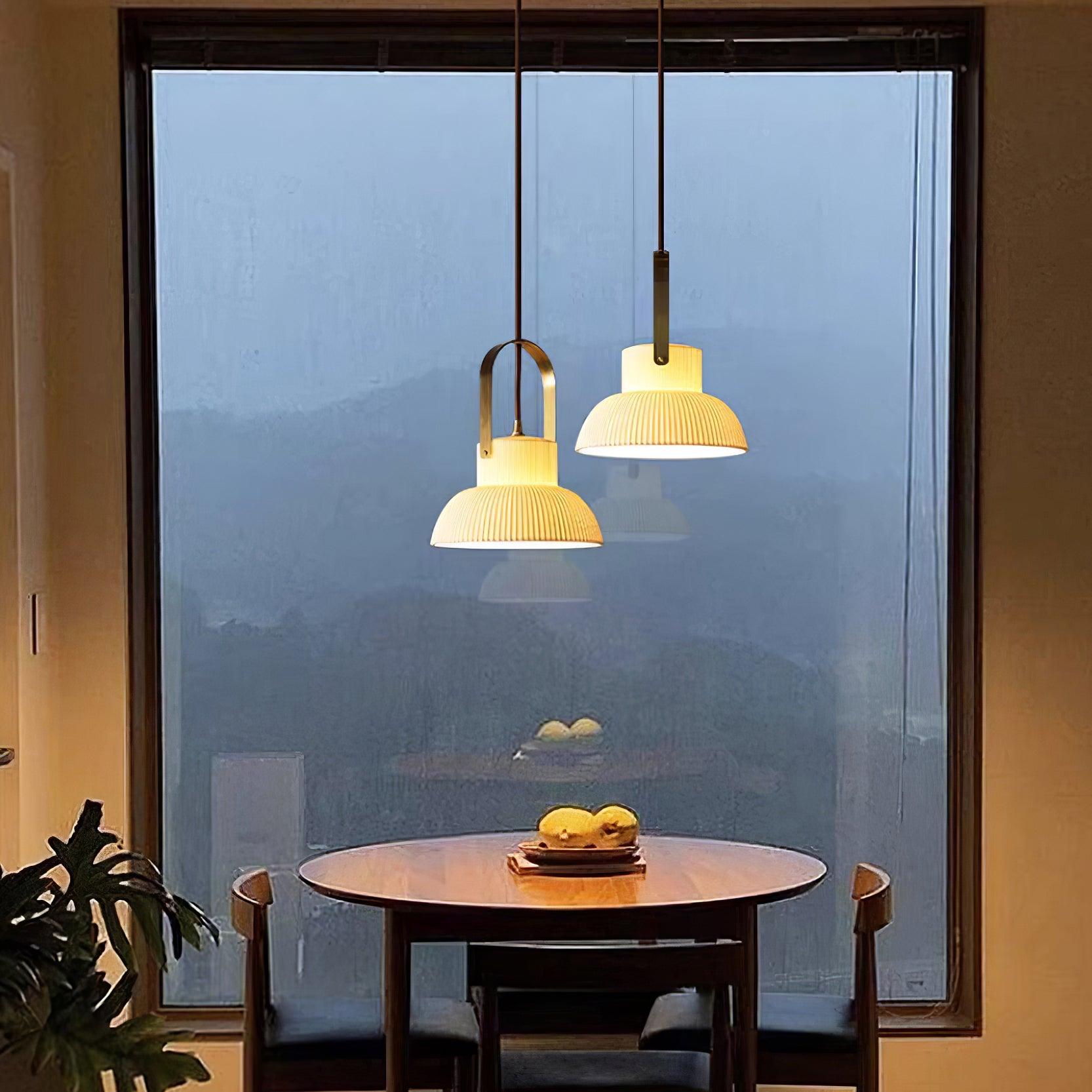 Pendant Lamp Ribbed White Ceramic with Brass Handle - Neutralighting