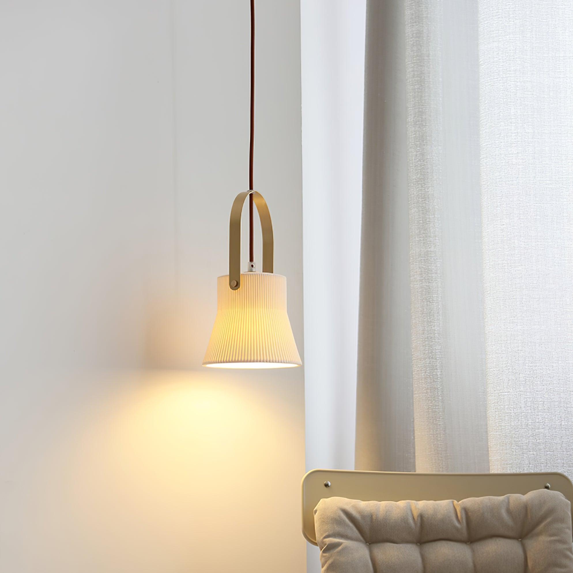 Pendant Lamp Ribbed White Ceramic with Brass Handle - Neutralighting