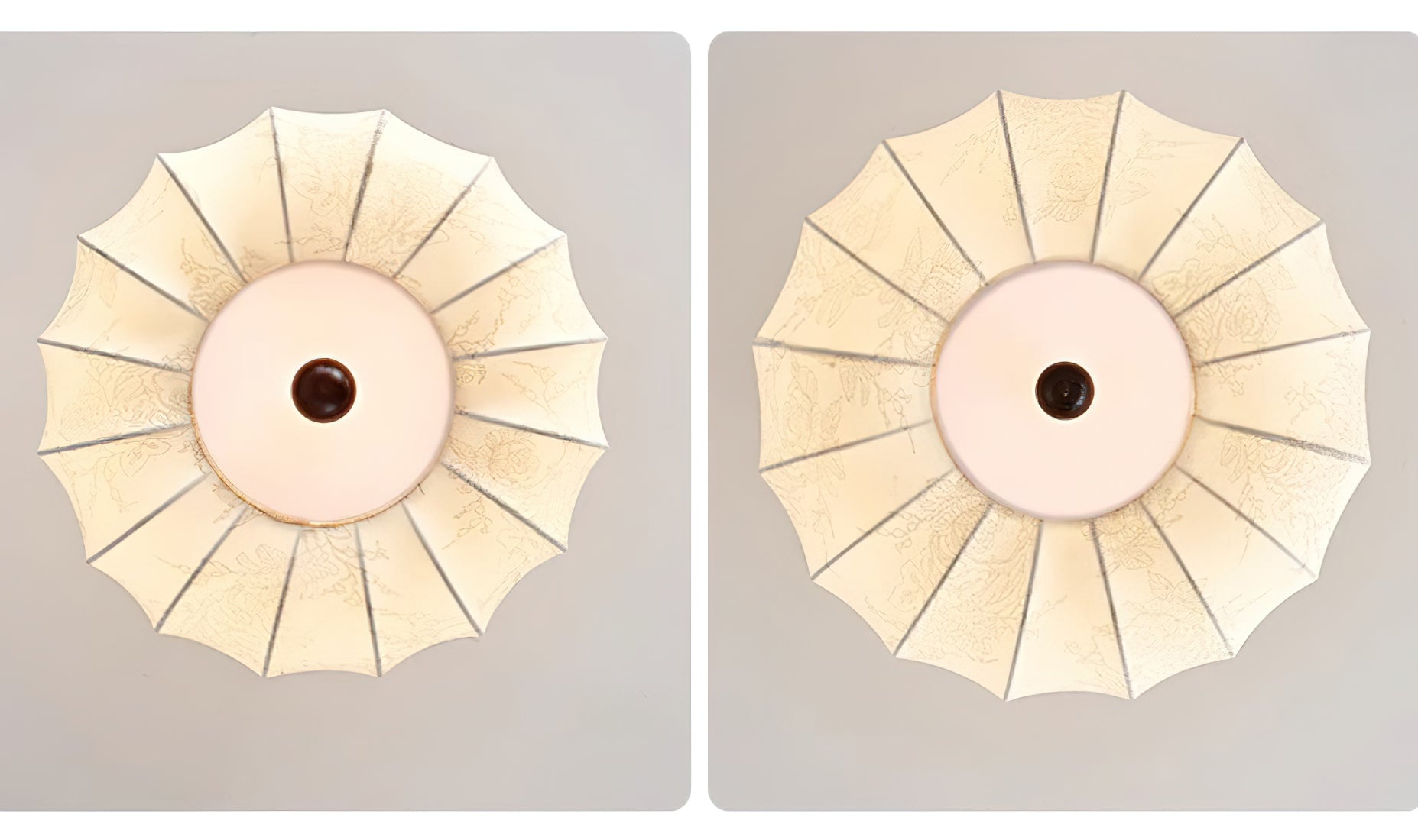 Ceiling Light Scalloped Fabric Shade Walnut Wood Canopy Vintage - Neutralighting