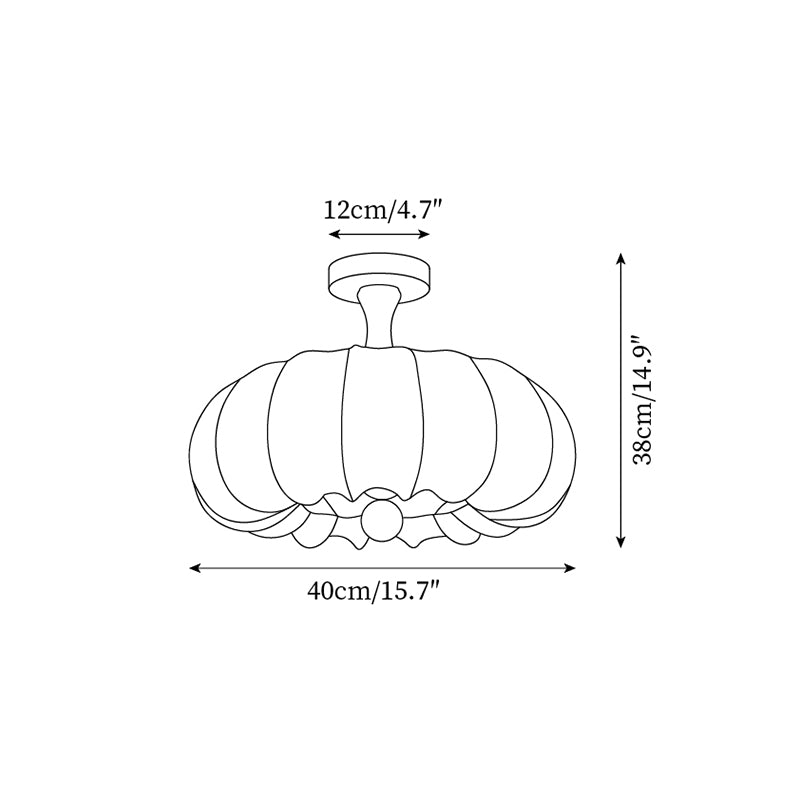 Ceiling Light Scalloped Fabric Shade Walnut Wood Canopy Vintage - Neutralighting