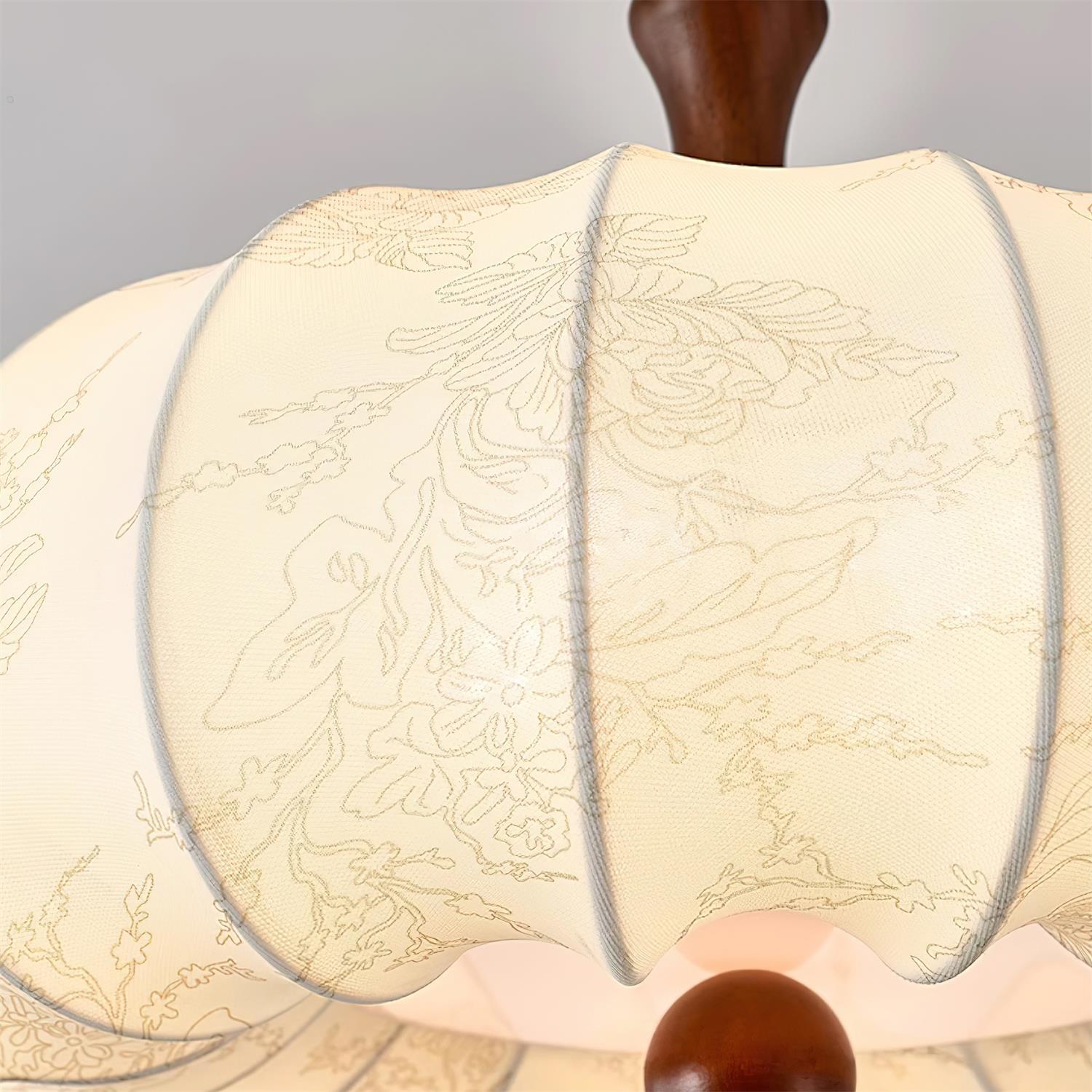 Ceiling Light Scalloped Fabric Shade Walnut Wood Canopy Vintage - Neutralighting