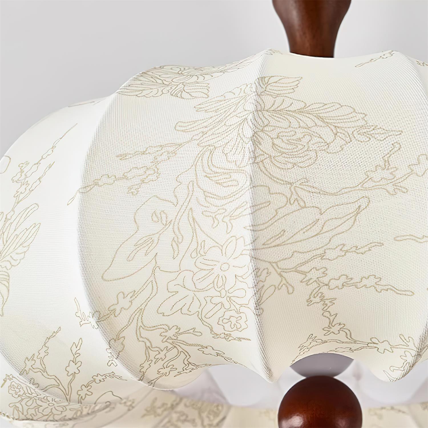 Ceiling Light Scalloped Fabric Shade Walnut Wood Canopy Vintage - Neutralighting