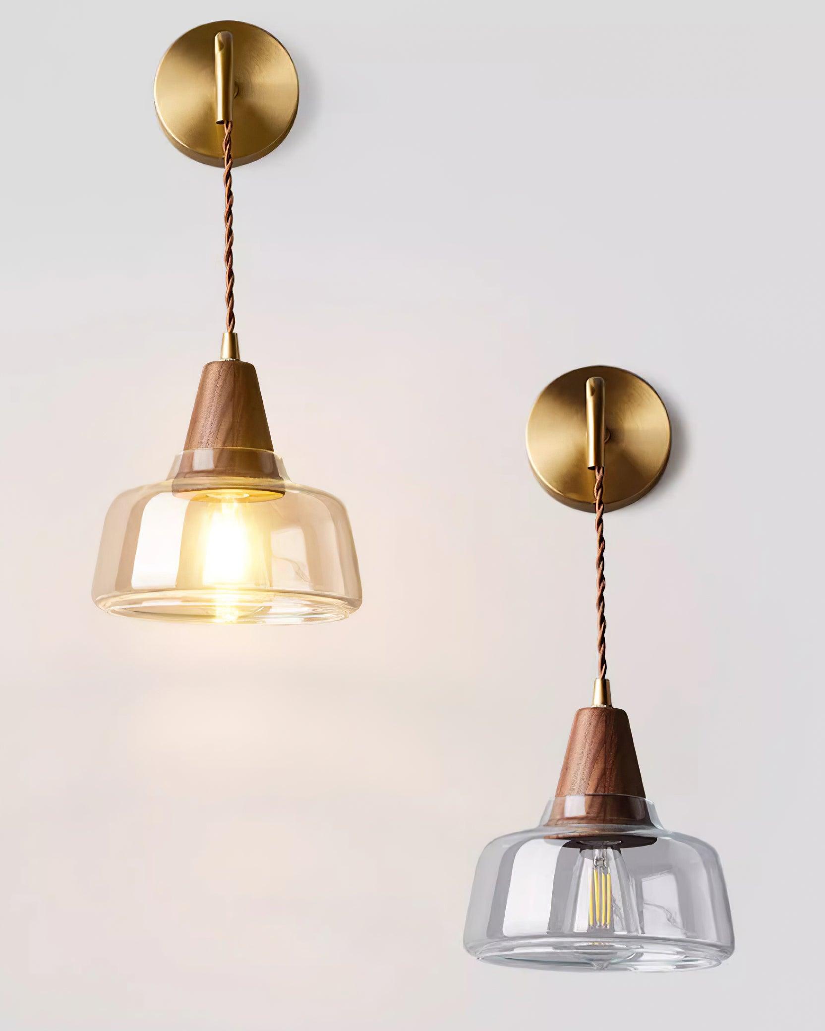 Wall Lamp Amber Glass Shade Tapered Walnut Accent Soft Glow Modern - Neutralighting