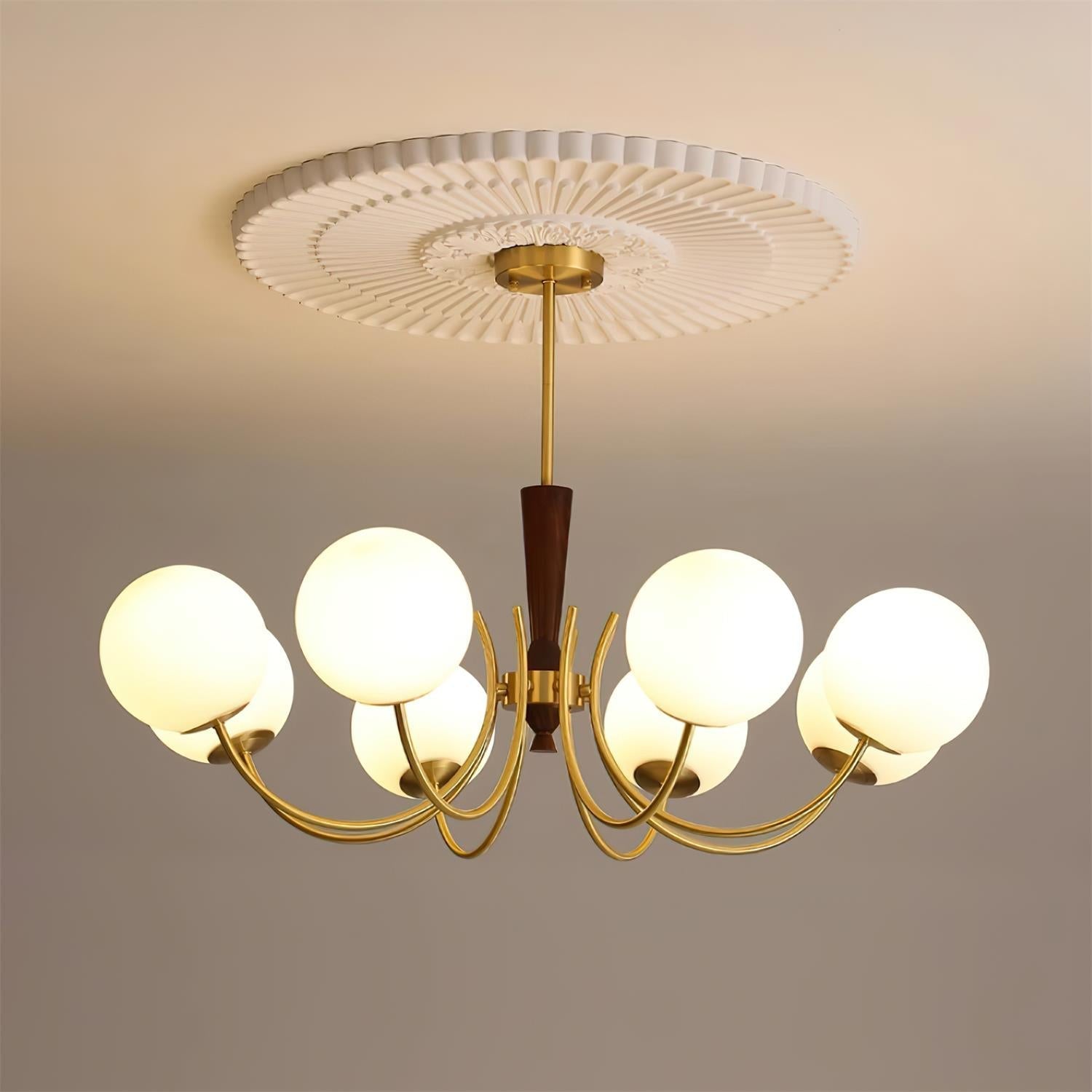 Veslo Brass and Wood Globe Chandelier - Neutralighting