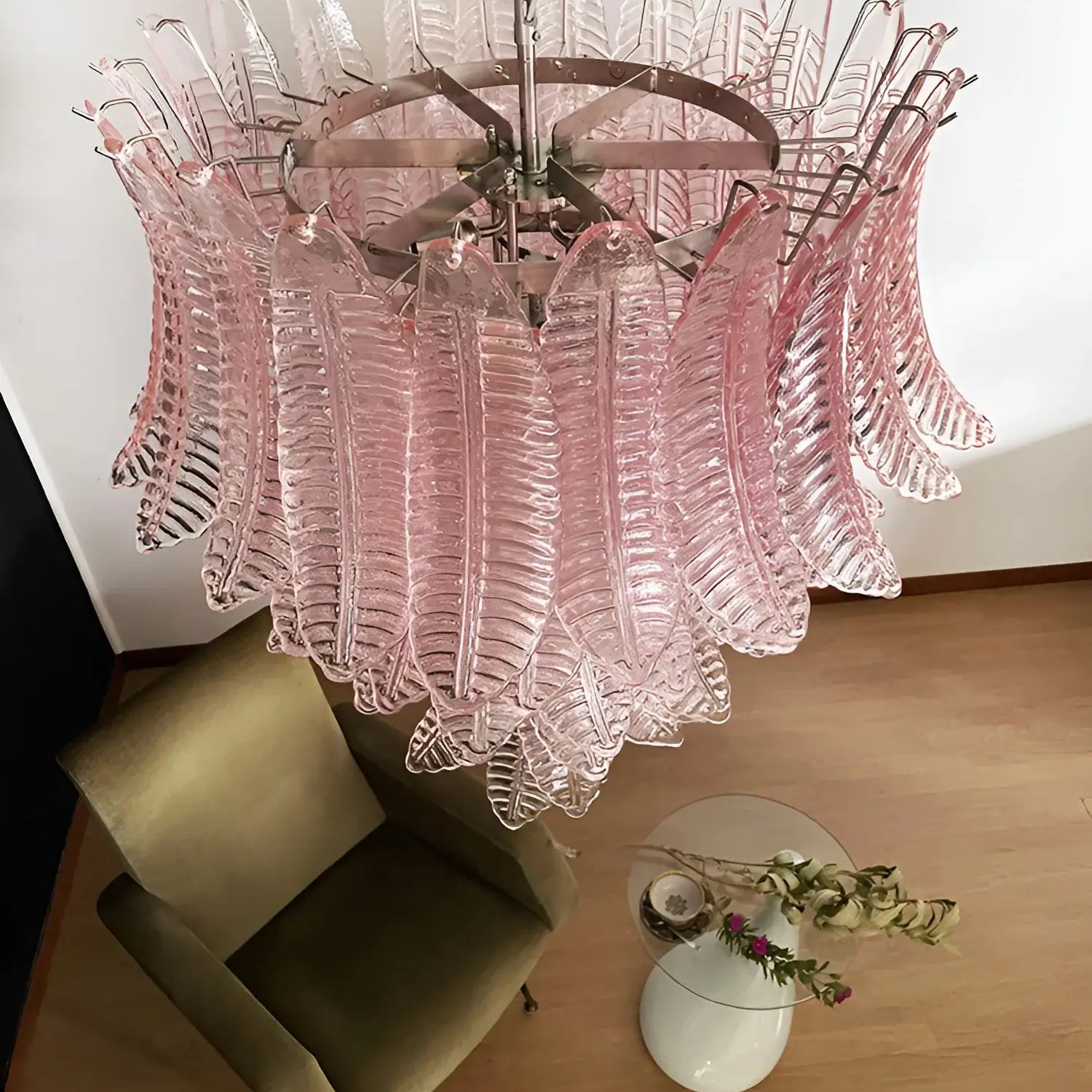 Aurora Chandelier Pink Murano Glass Leaves Cascading Romantic