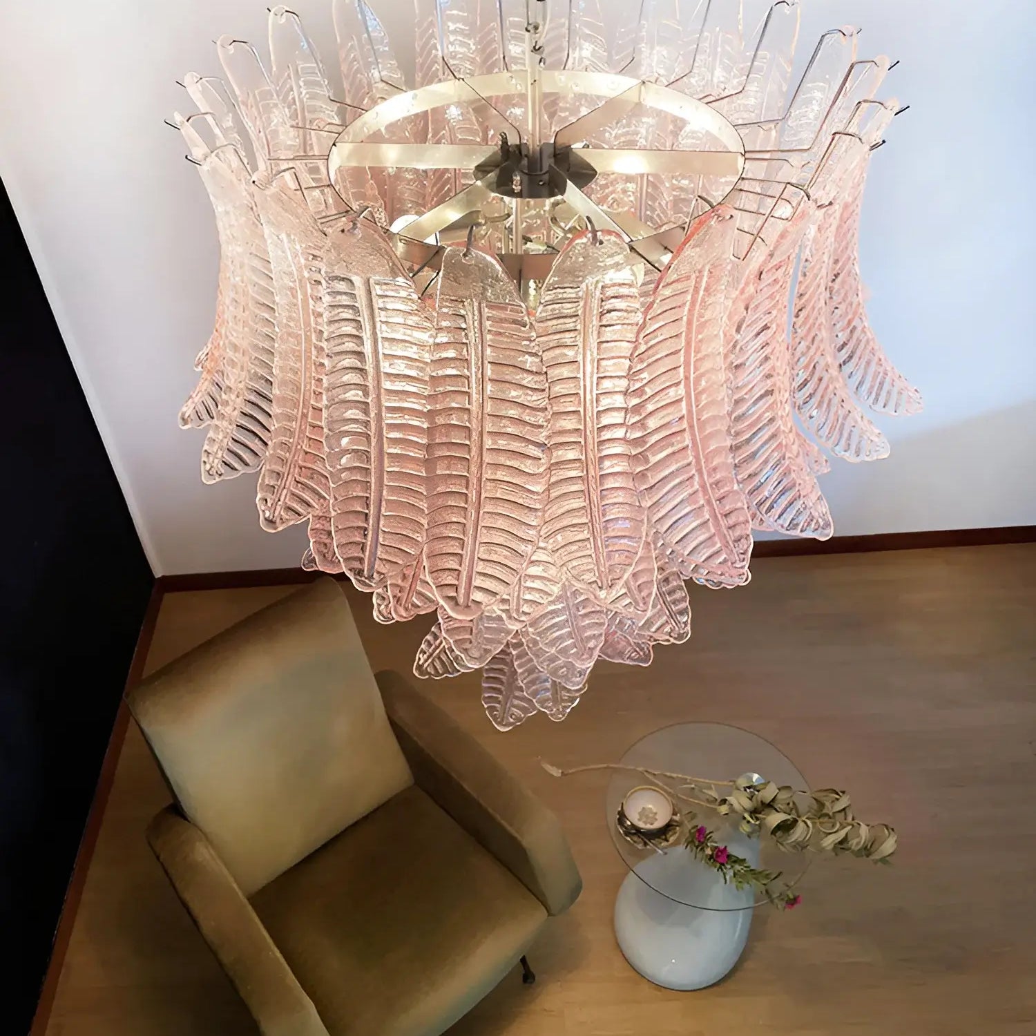 Aurora Chandelier Pink Murano Glass Leaves Cascading Romantic