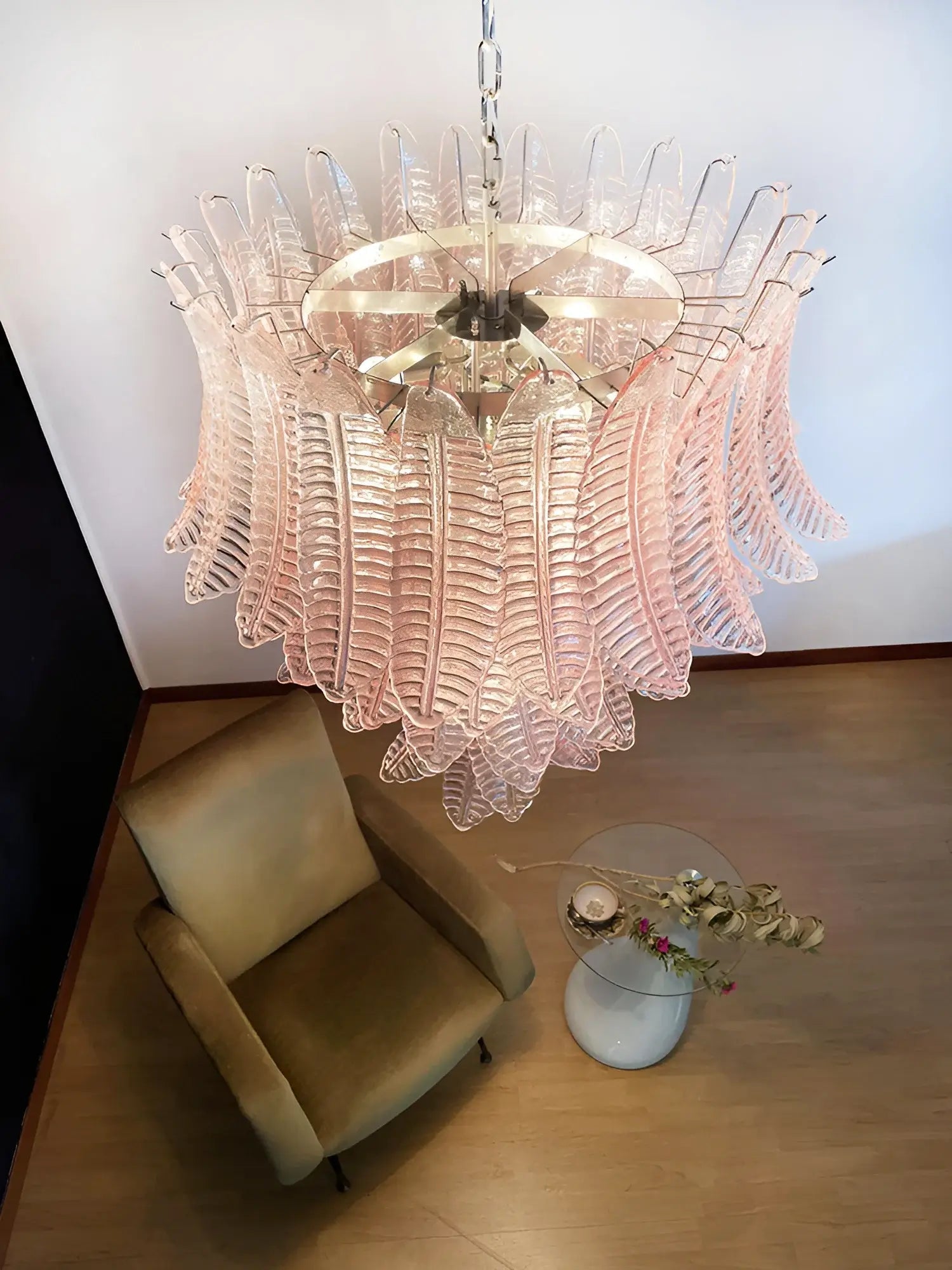 Aurora Chandelier Pink Murano Glass Leaves Cascading Romantic