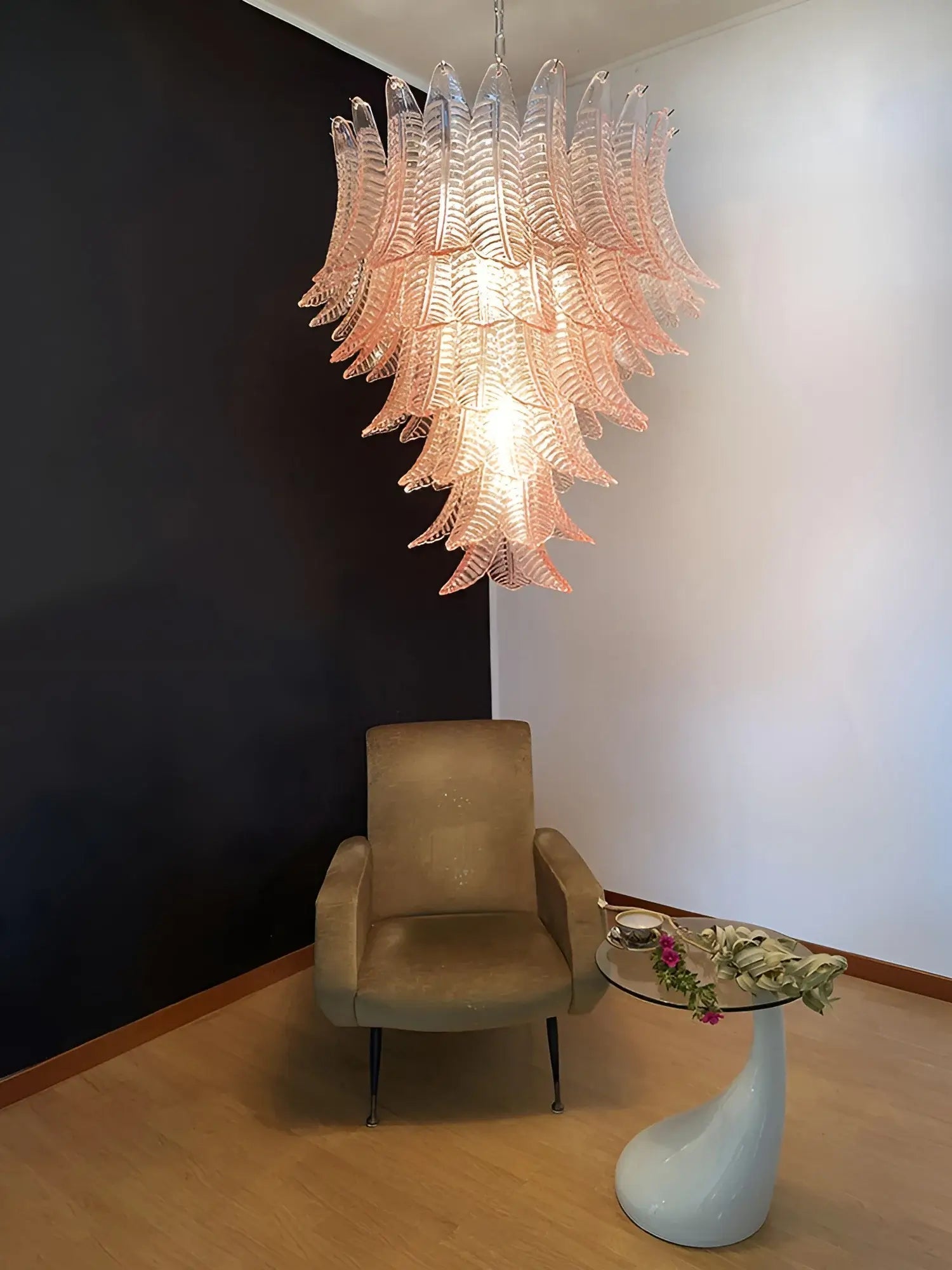 Aurora Chandelier Pink Murano Glass Leaves Cascading Romantic