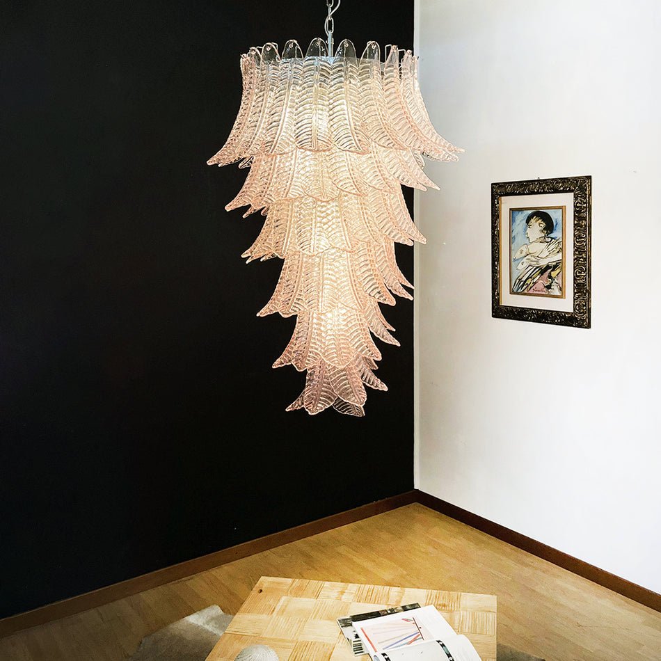 Aurora Chandelier Pink Murano Glass Leaves Cascading Romantic