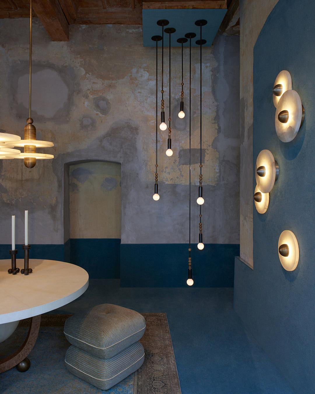 Round Wall Lamp Alabaster Fluted Brass - Neutralighting