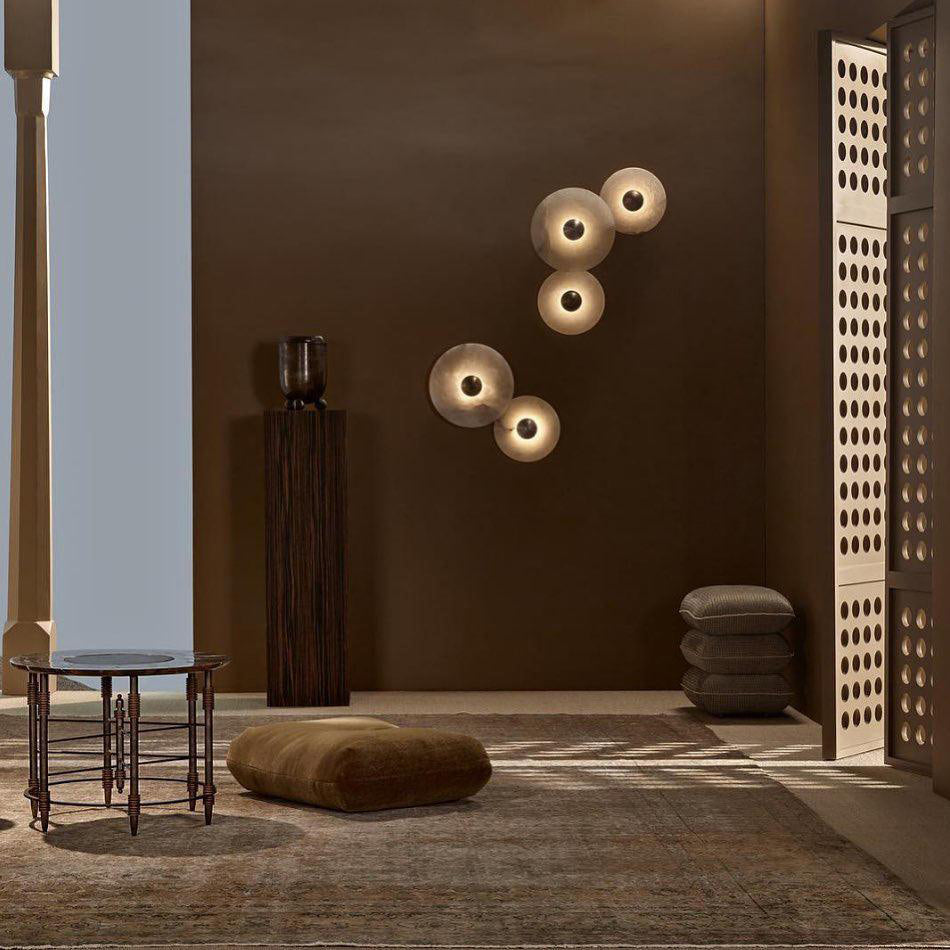 Round Wall Lamp Alabaster Fluted Brass - Neutralighting