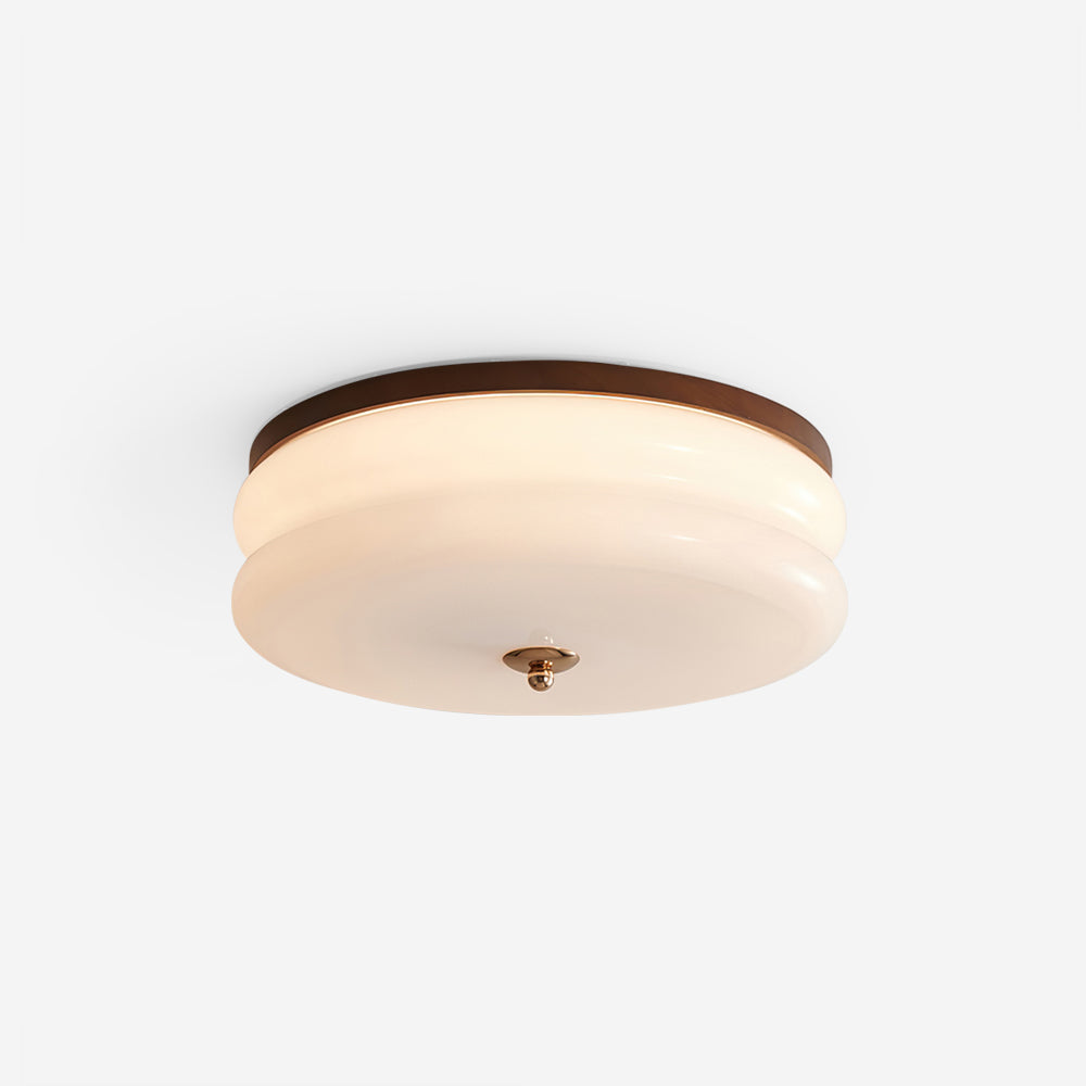Ceiling Light Double-Layer Glass Disc Walnut Wood Minimalist - Neutralighting