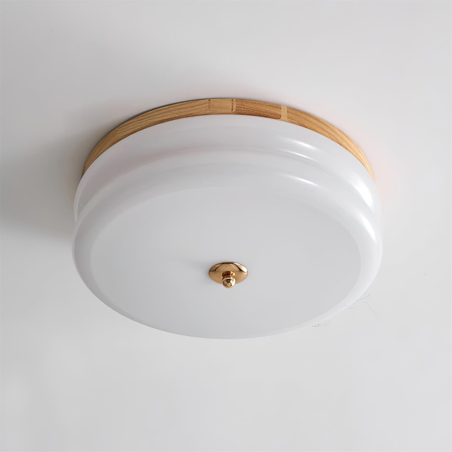 Ceiling Light Double-Layer Glass Disc Walnut Wood Minimalist - Neutralighting