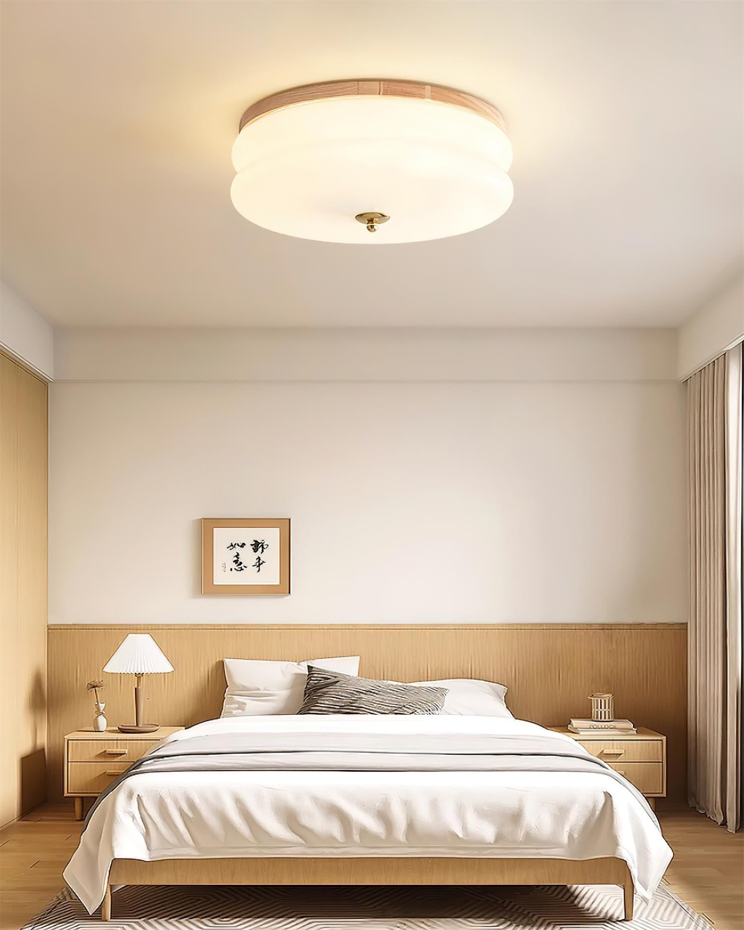 Ceiling Light Double-Layer Glass Disc Walnut Wood Minimalist - Neutralighting