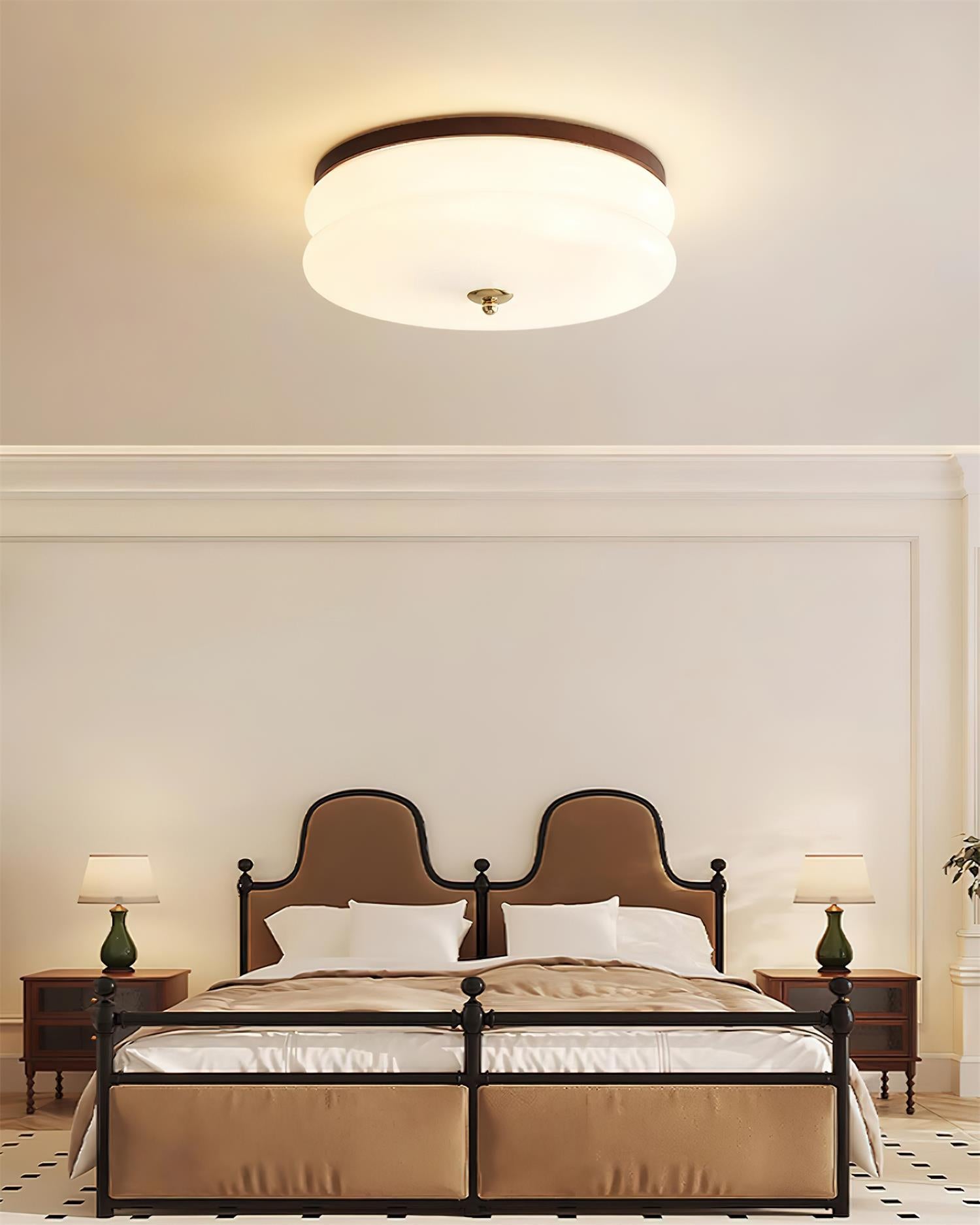 Ceiling Light Double-Layer Glass Disc Walnut Wood Minimalist - Neutralighting