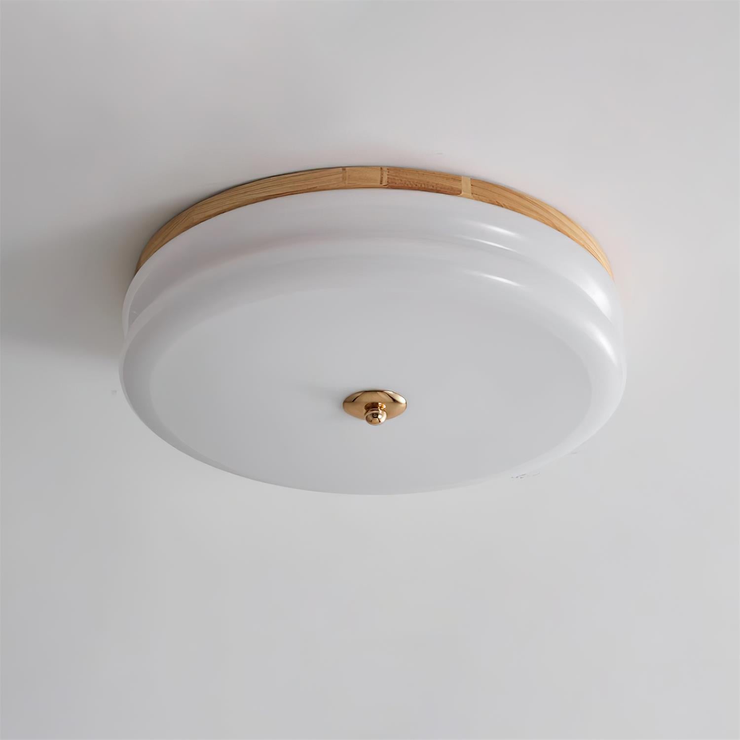 Ceiling Light Double-Layer Glass Disc Walnut Wood Minimalist - Neutralighting