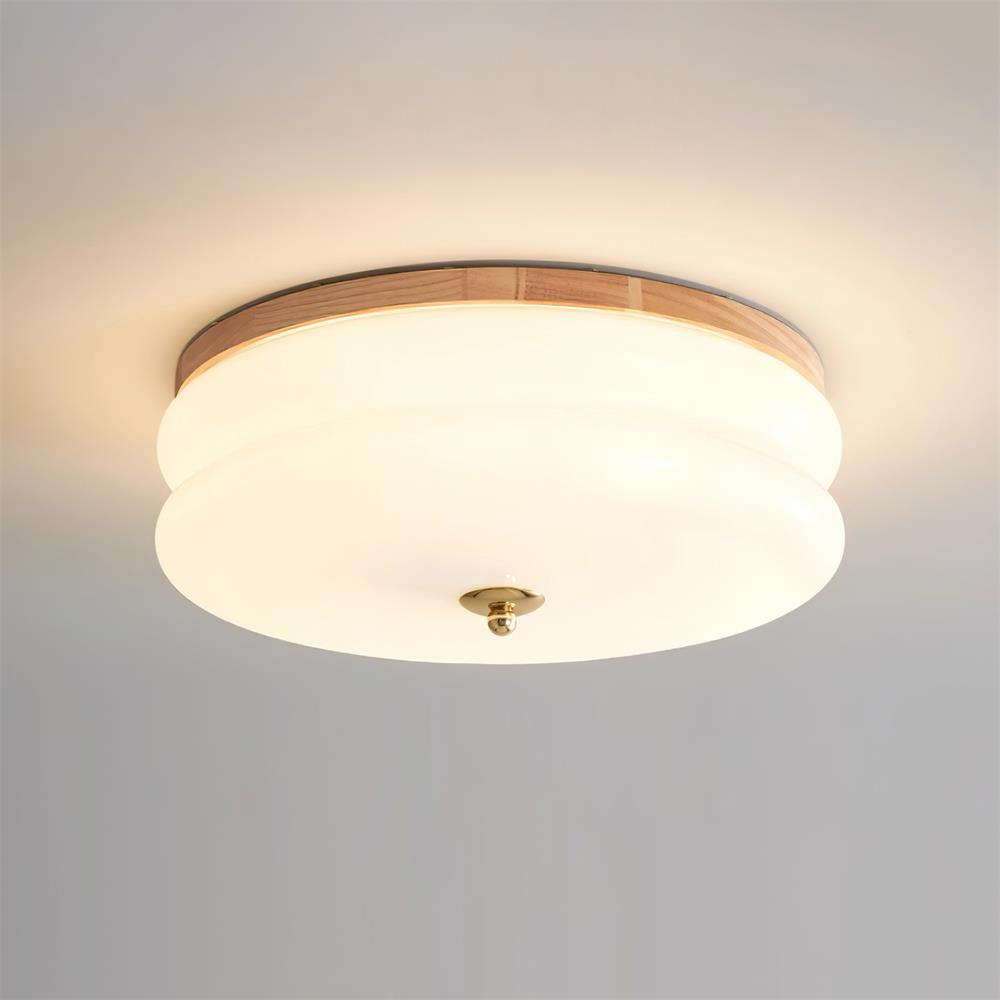 Ceiling Light Double-Layer Glass Disc Walnut Wood Minimalist - Neutralighting