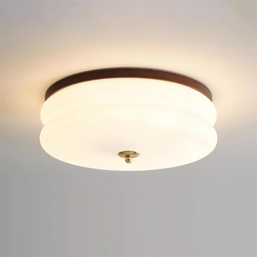 Ceiling Light Double-Layer Glass Disc Walnut Wood Minimalist - Neutralighting