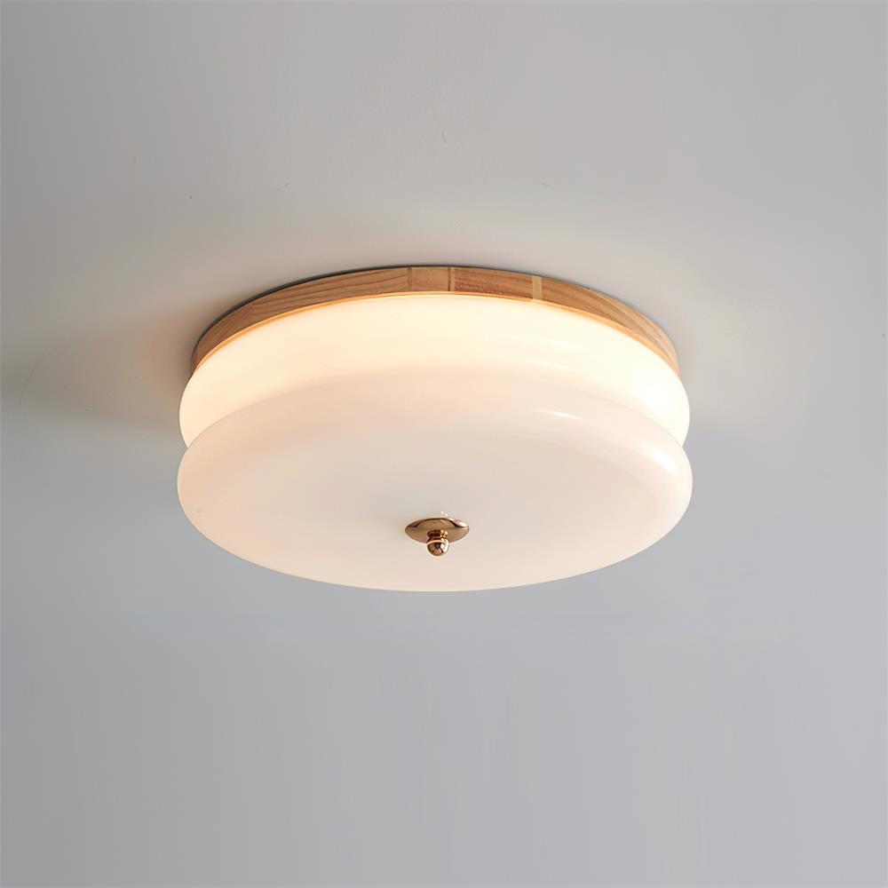 Ceiling Light Double-Layer Glass Disc Walnut Wood Minimalist - Neutralighting