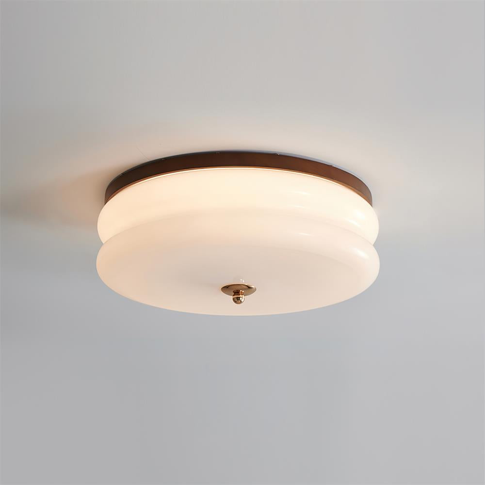 Ceiling Light Double-Layer Glass Disc Walnut Wood Minimalist - Neutralighting