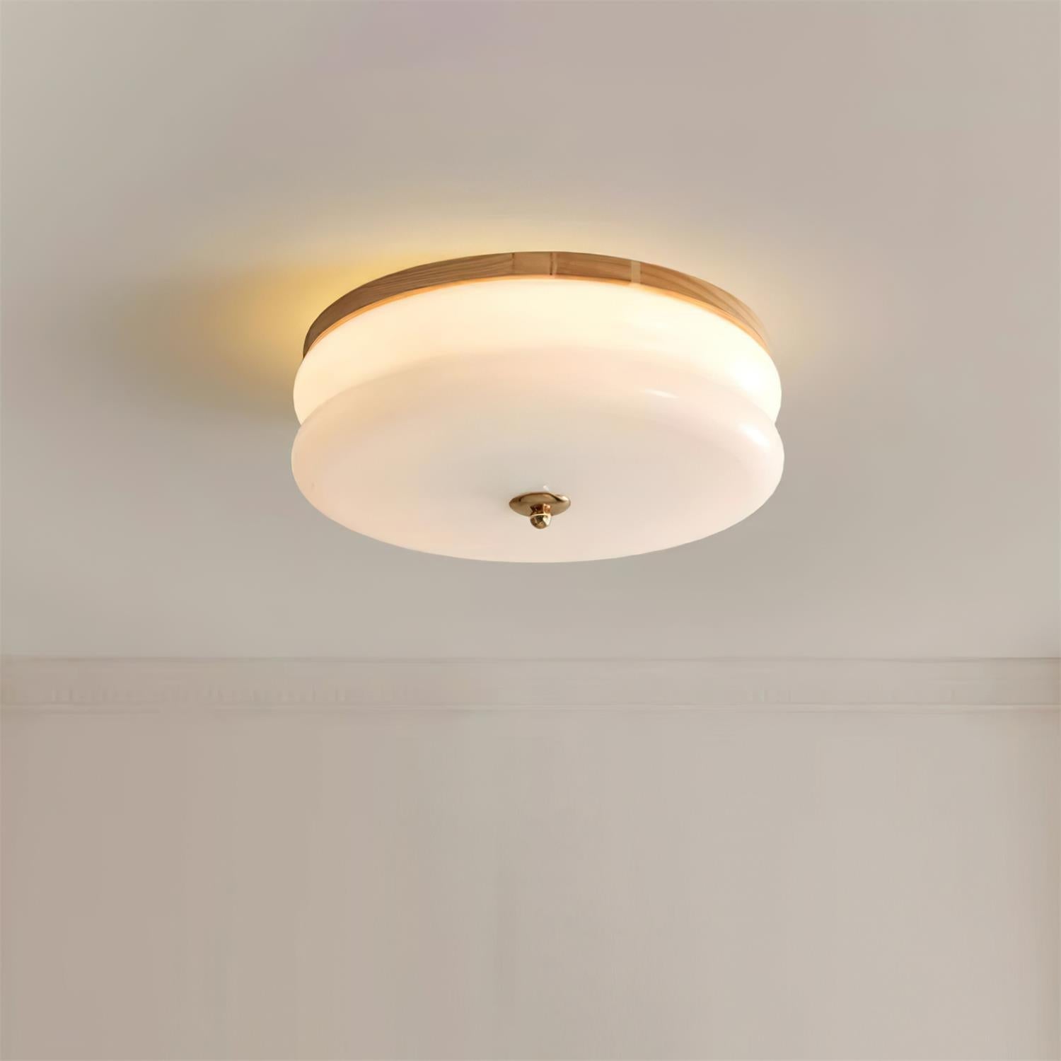 Ceiling Light Double-Layer Glass Disc Walnut Wood Minimalist - Neutralighting