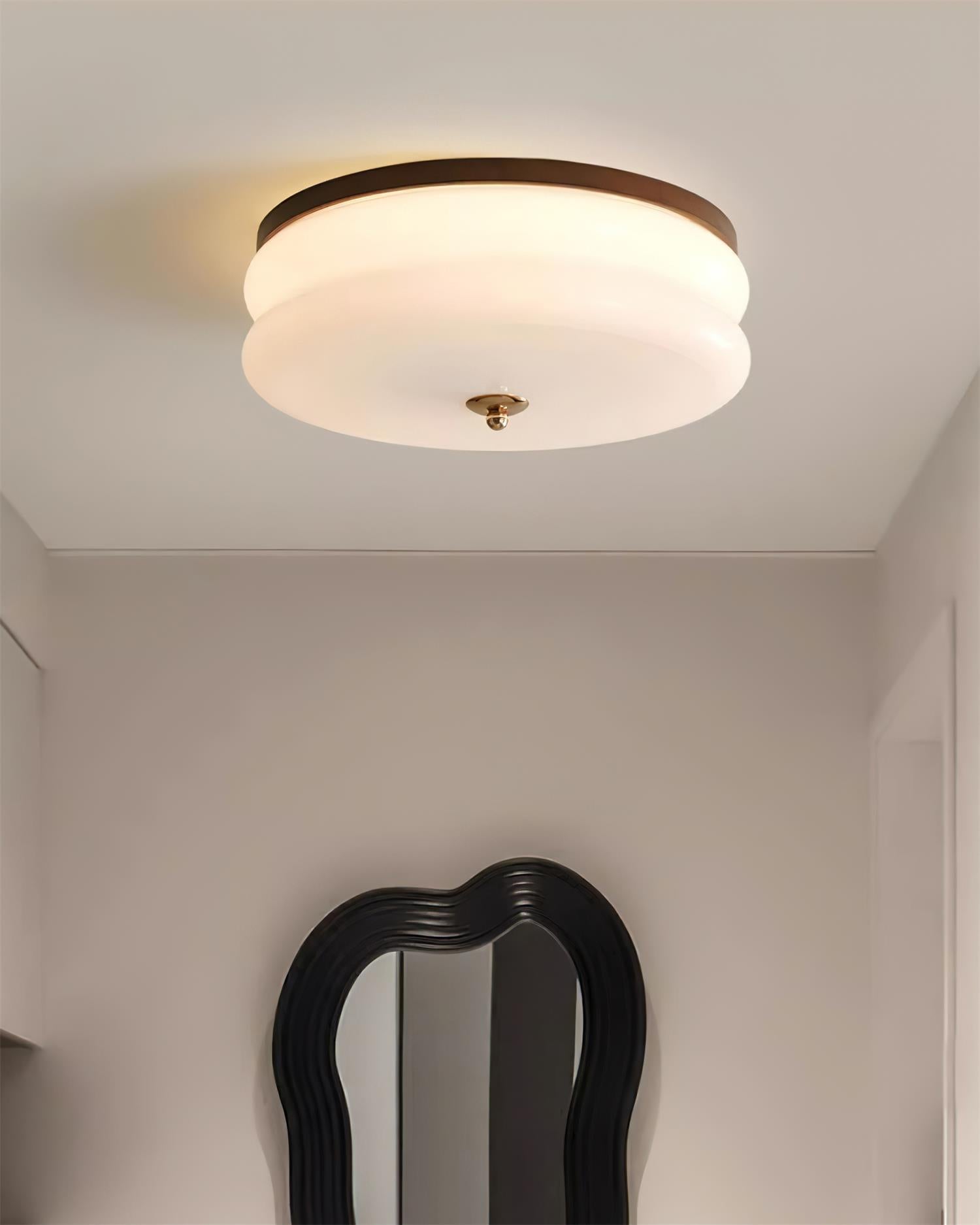 Ceiling Light Double-Layer Glass Disc Walnut Wood Minimalist - Neutralighting