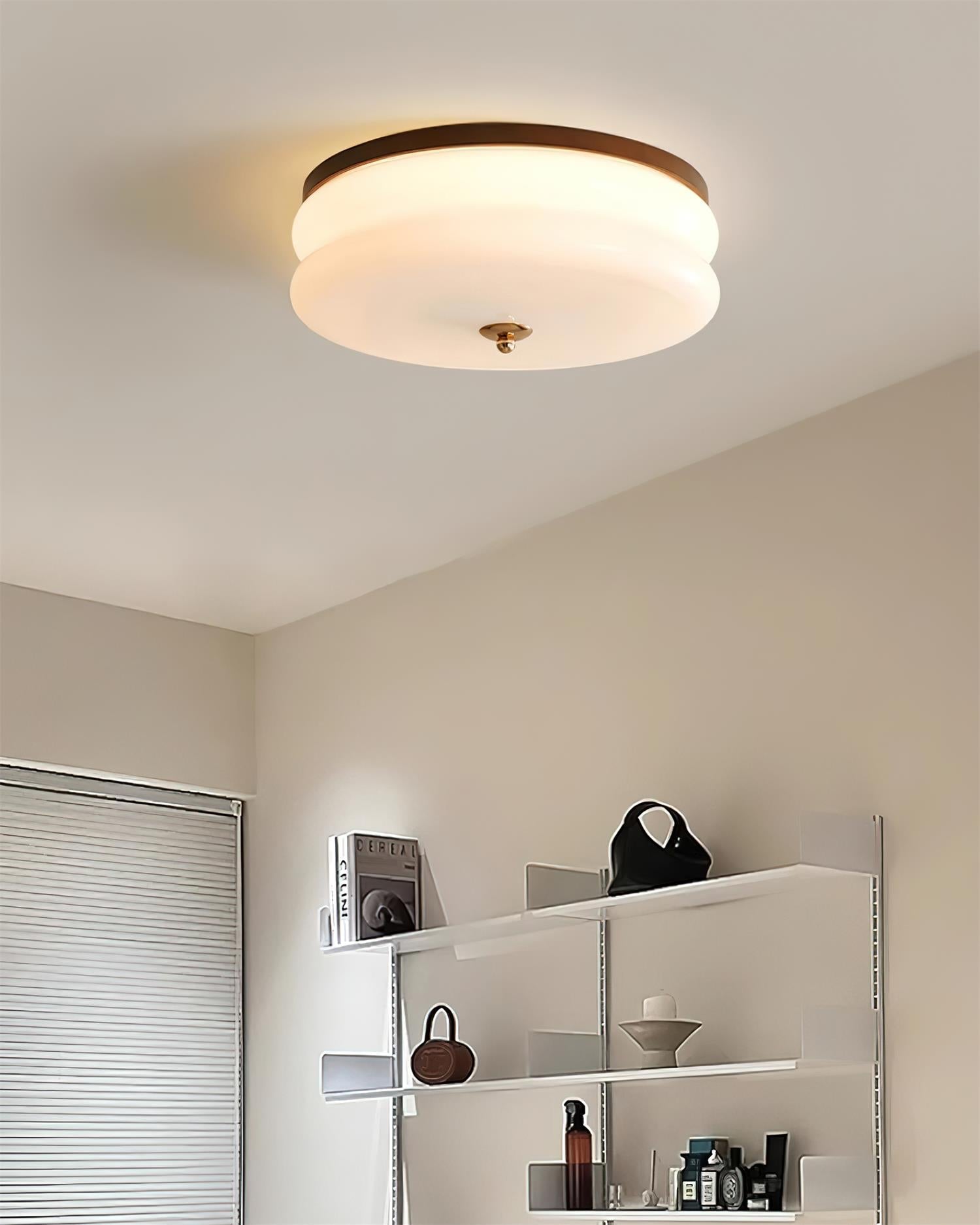 Ceiling Light Double-Layer Glass Disc Walnut Wood Minimalist - Neutralighting