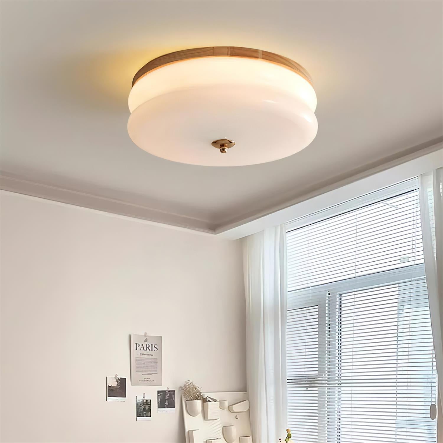 Ceiling Light Double-Layer Glass Disc Walnut Wood Minimalist - Neutralighting
