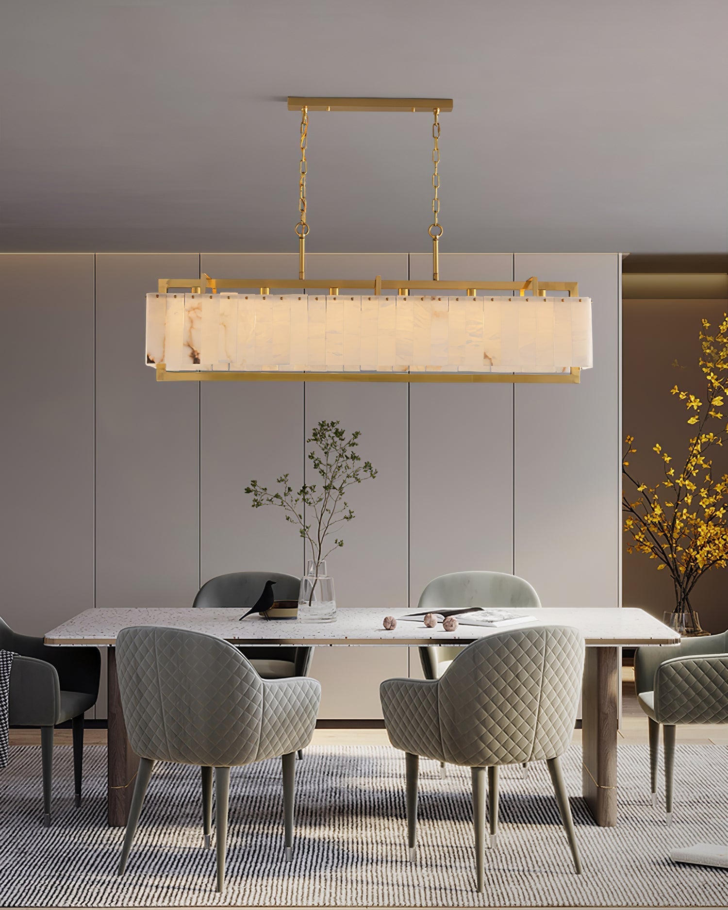 Ruben Chandelier Alabaster Rectangular Luxe - Neutralighting