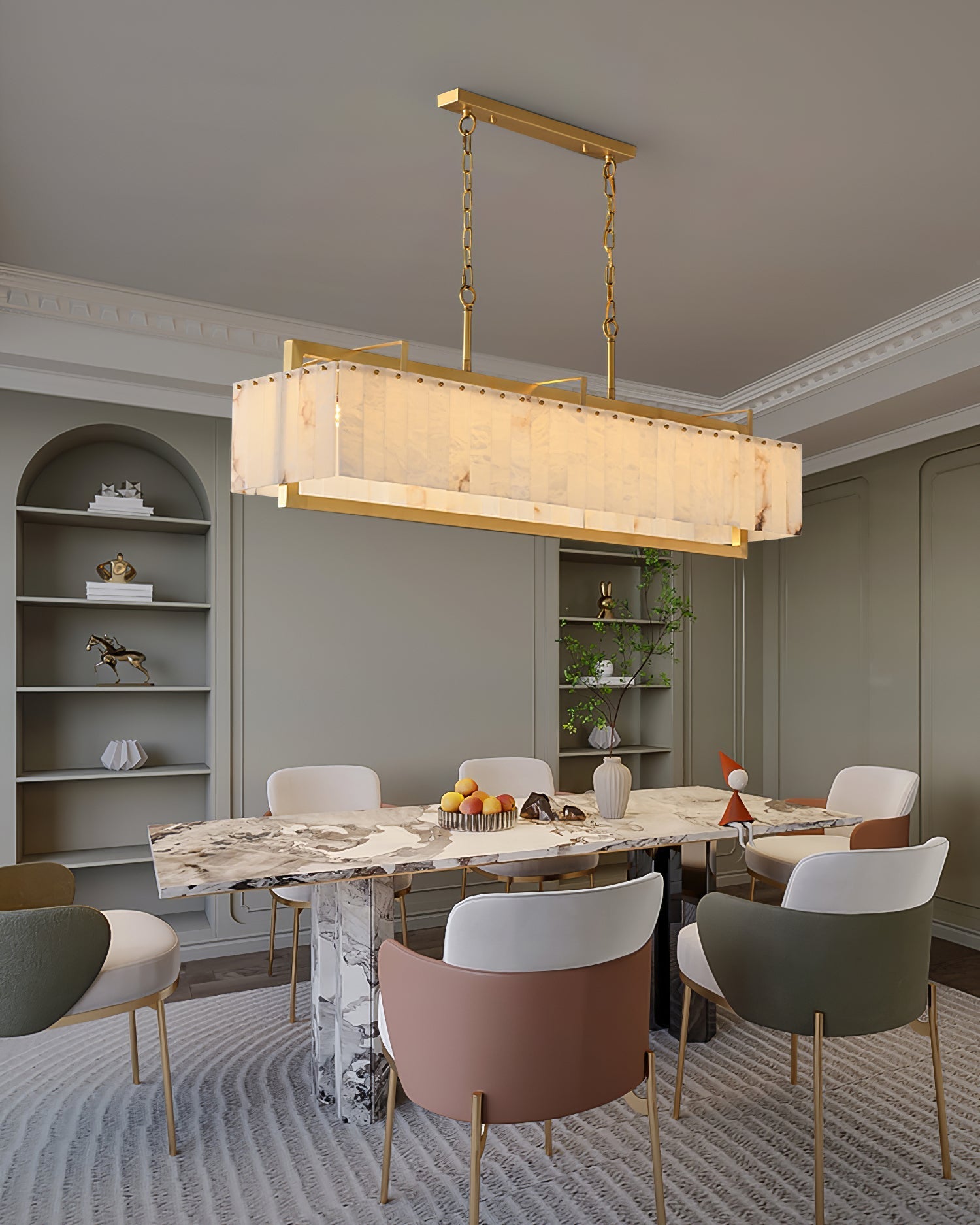 Ruben Chandelier Alabaster Rectangular Luxe - Neutralighting