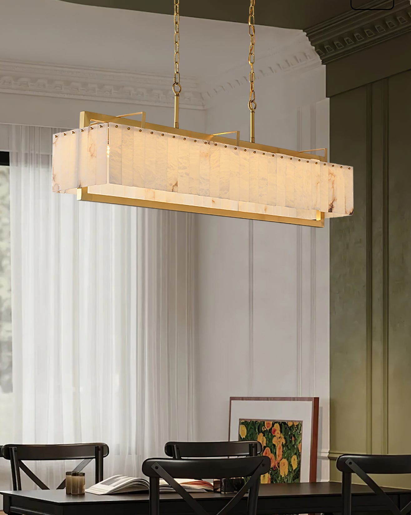 Ruben Chandelier Alabaster Rectangular Luxe - Neutralighting