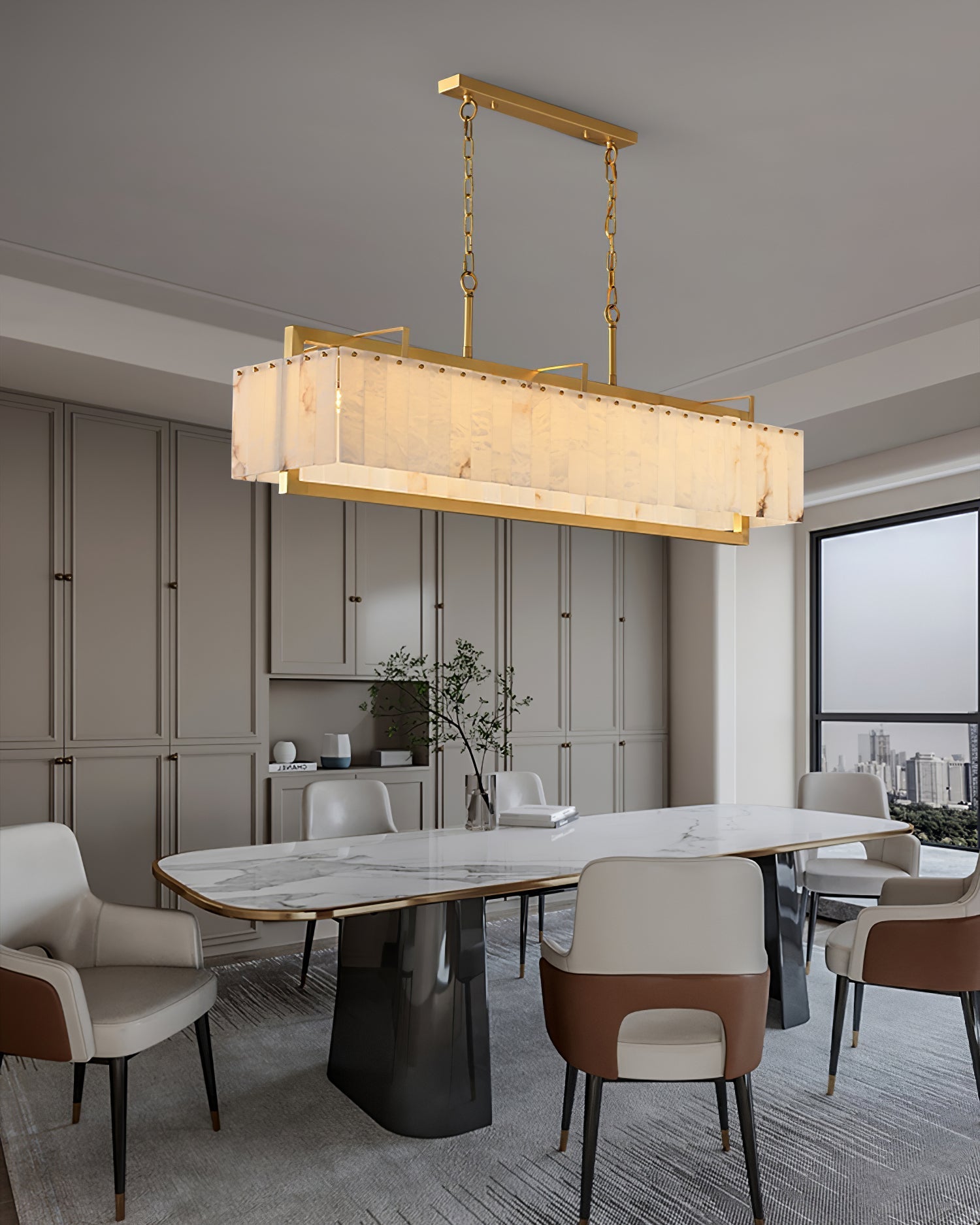 Ruben Chandelier Alabaster Rectangular Luxe - Neutralighting