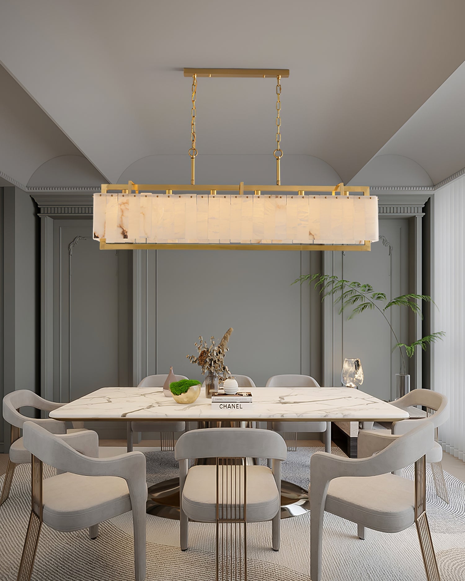 Ruben Chandelier Alabaster Rectangular Luxe - Neutralighting