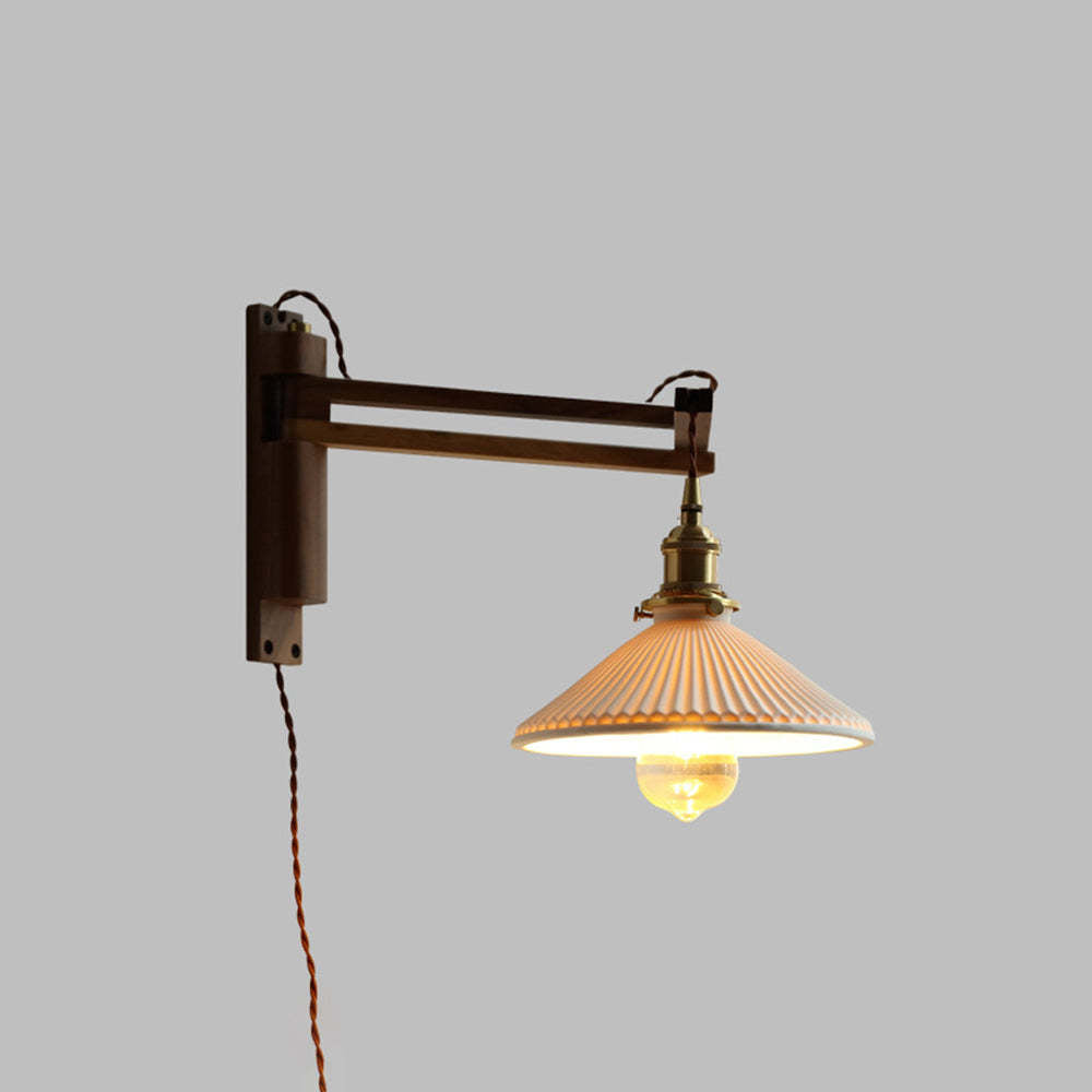 Muto Vintage Dome Ceramic/Wood Wall Lamp, Walnut/Wood/Clear - Neutralighting