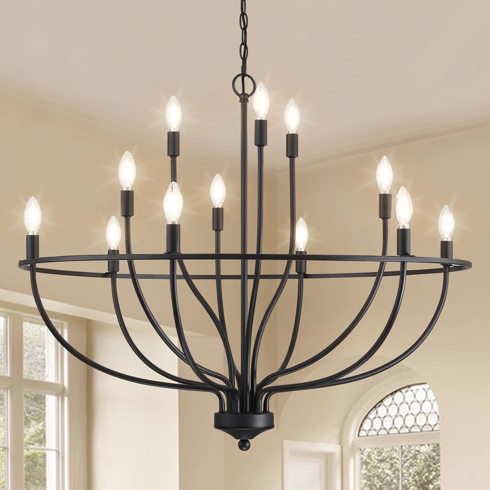 Silva Industrial Metal Candle Chandelier Black/Champagne Living Room/Bedroom - Neutralighting