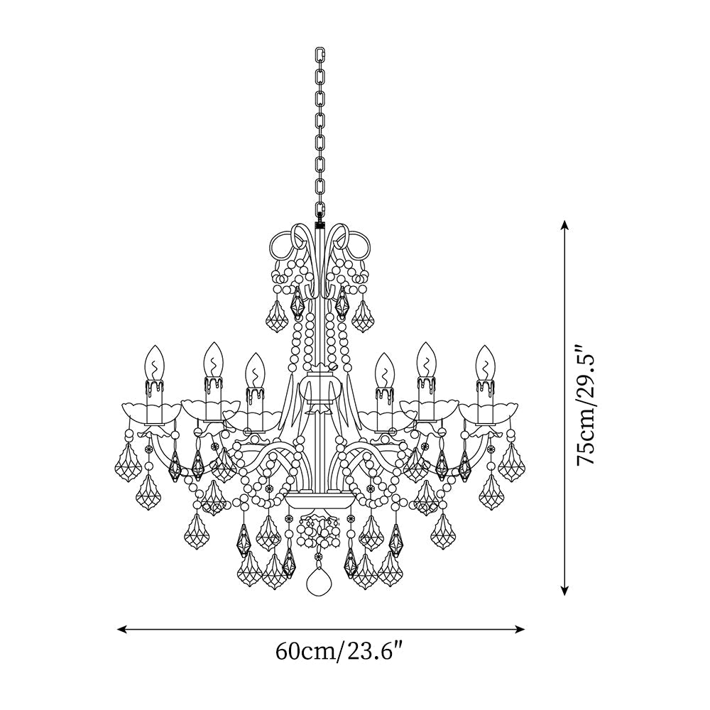 Chandelier Brass Body Crystal Pearl Drops Vintage Elegance - Neutralighting