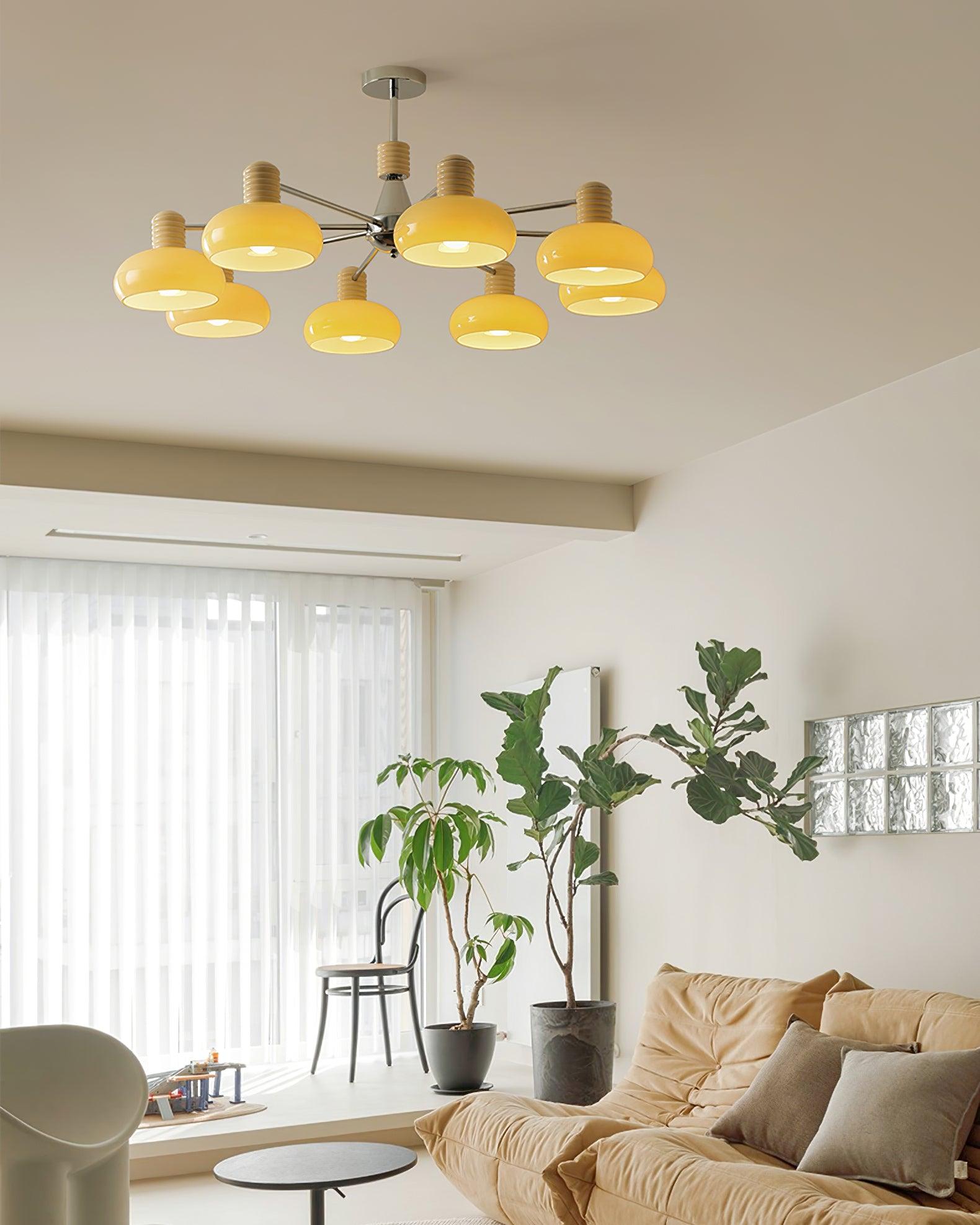 Chandelier Persimmon with Beige Glass Shades and Chrome Frame - Neutralighting