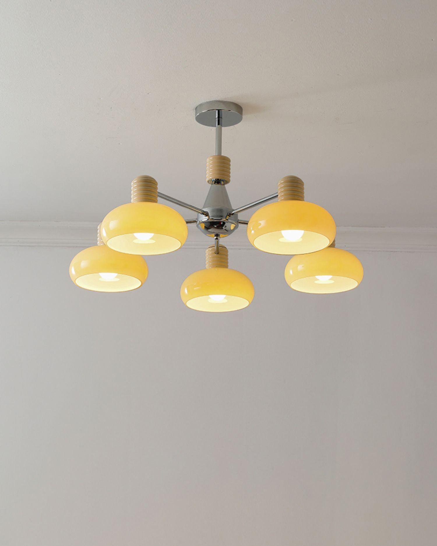 Chandelier Persimmon with Beige Glass Shades and Chrome Frame - Neutralighting