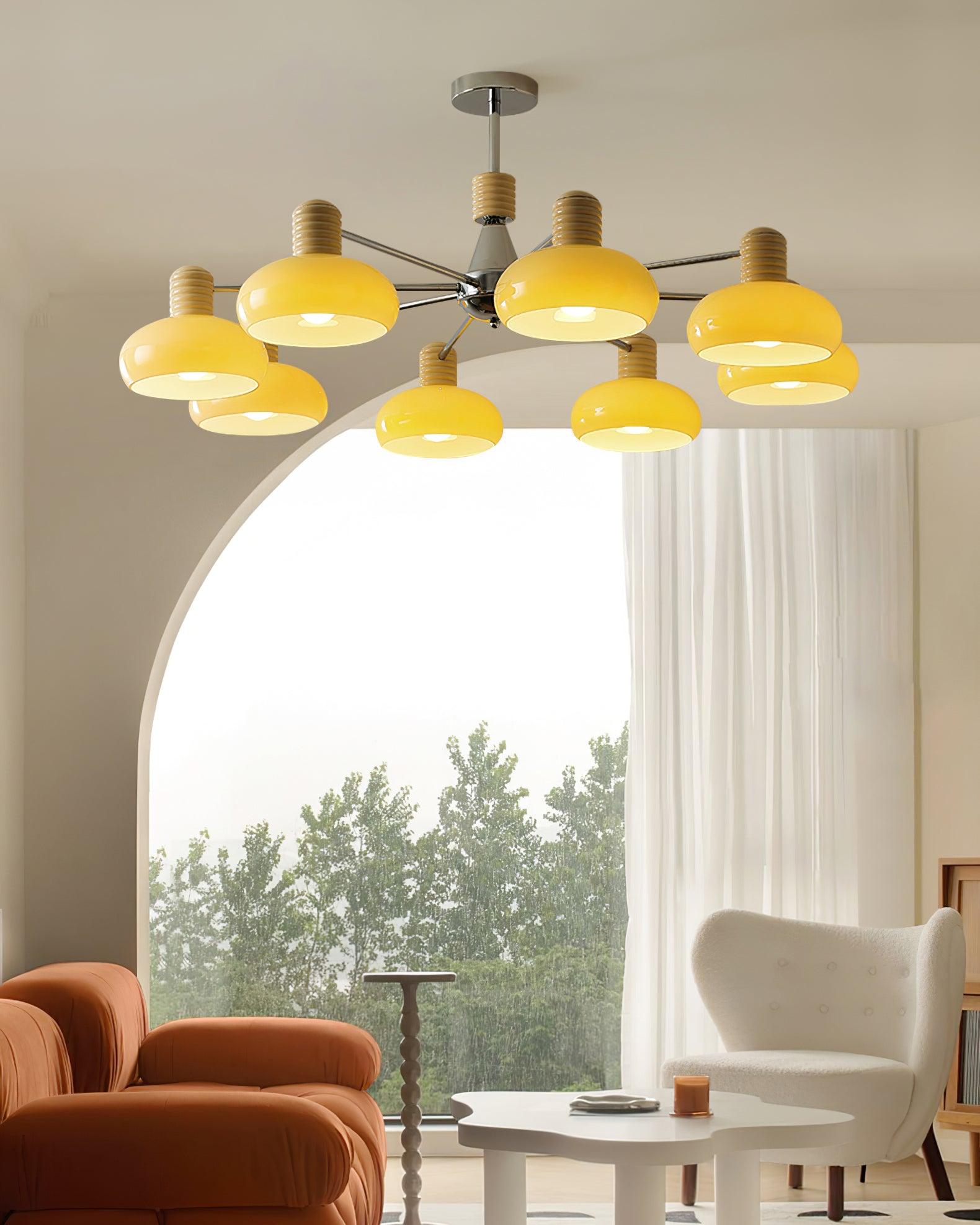 Chandelier Persimmon with Beige Glass Shades and Chrome Frame - Neutralighting